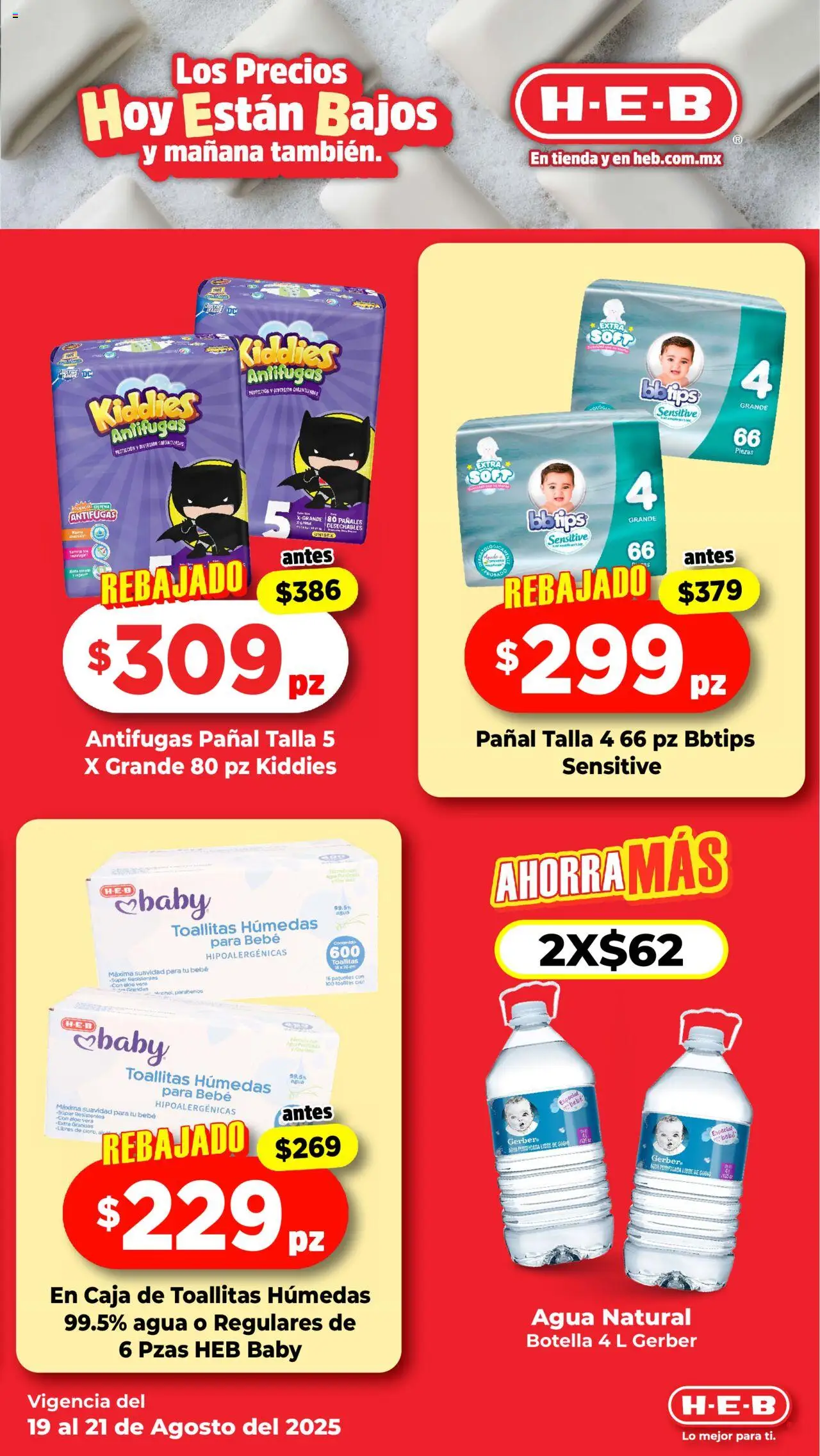 Nuevas ofertas de H-E-B válidas en toda la República Mexicana desde el 19.08.2025. ¡Encuentra las mejores ofertas en H-E-B folleto! | Página: 15 | Productos: Agua, Toallitas húmedas, Pañales, Té