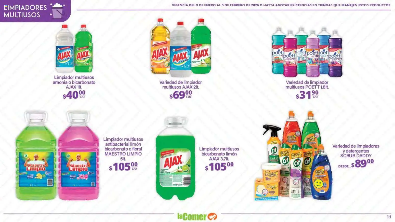 Nuevas ofertas de La Comer válidas en toda la República Mexicana desde el 09.01.2026. ¡Encuentra las mejores ofertas en La Comer folleto Limpia Desinfecta Organiza Ahorra! | Página: 11 | Productos: Limón, Limpiador