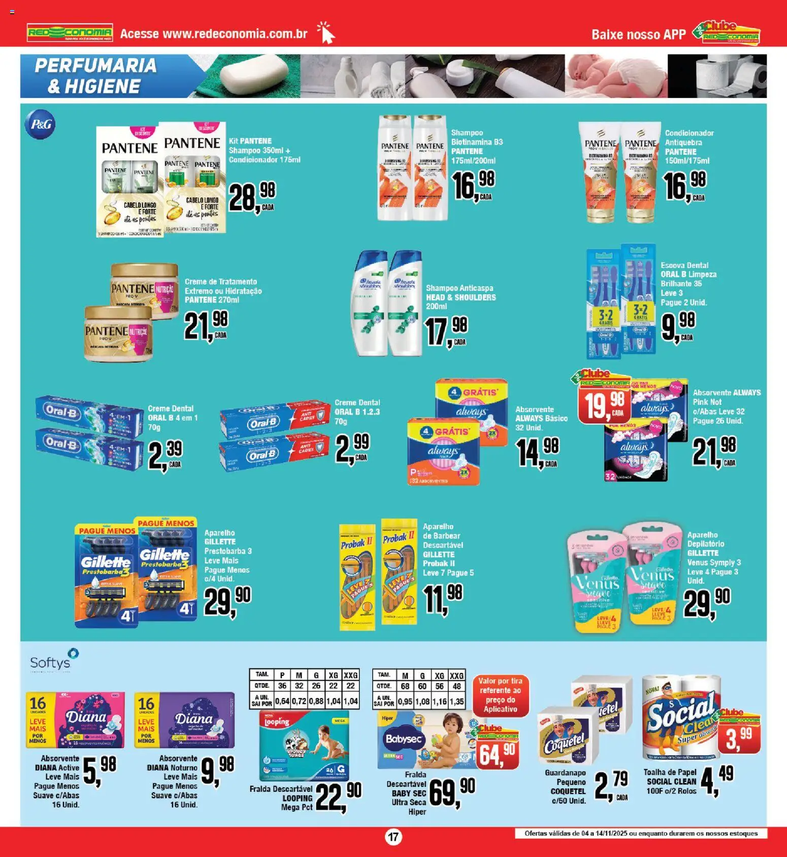 RedEconomia Folheto - válido de 14.11.2025 | Página: 17 | Produtos: Shampoo, Creme, Creme dental, Absorvente