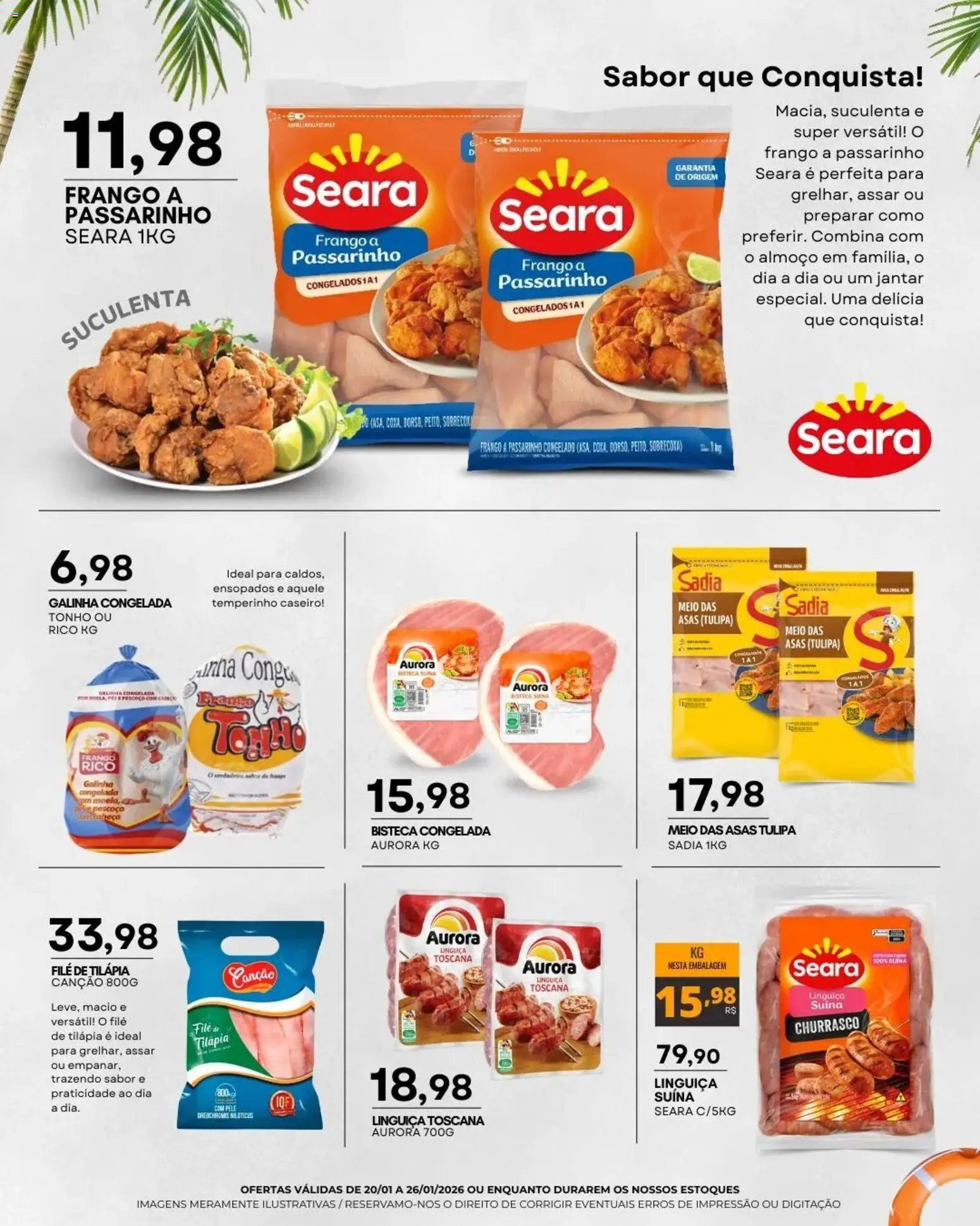 Mercadão Atacadista Folheto - válido de 20.01.2026 | Página: 2 | Produtos: Linguiça, Tilápia, Frango, Filé de tilápia