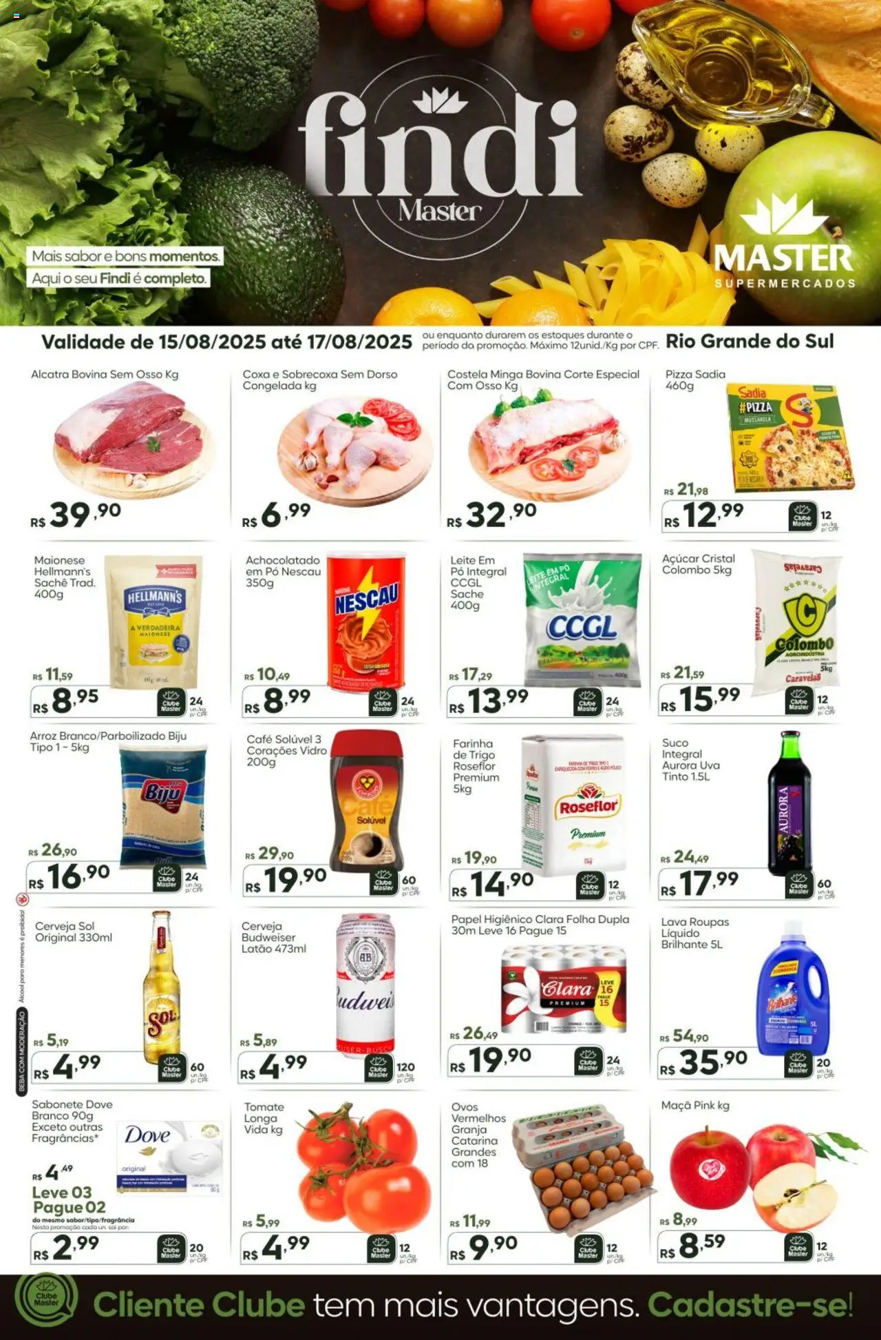 Master Folheto - válido de 15.08.2025 | Página: 1 | Produtos: Pizza, Sabonete, Dove, Mussarela