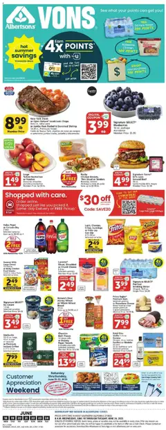 Vons Weekly Ad - valid from 18.06.2025 | Page: 1 | Products: Cheese, Bread, Coffee, Ice cream