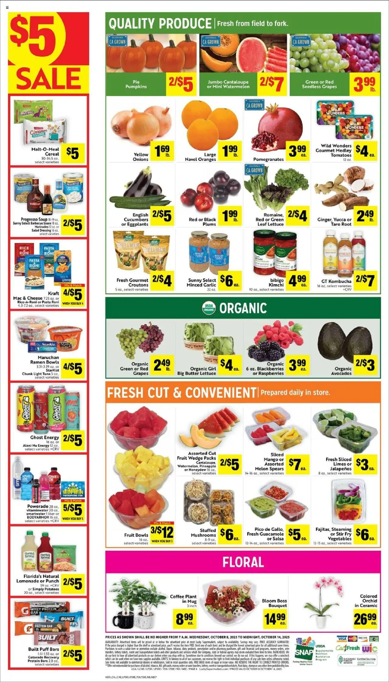 Lucky Supermarkets Weekly - AK - valid from 08.10.2025 | Page: 4 | Products: Cheese, Oranges, Potatoes, Watermelon