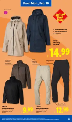Preview of Lidl weekly ads valid from 11.02.2026 | Page: 25 | Products: Jacket, Pants, Bag