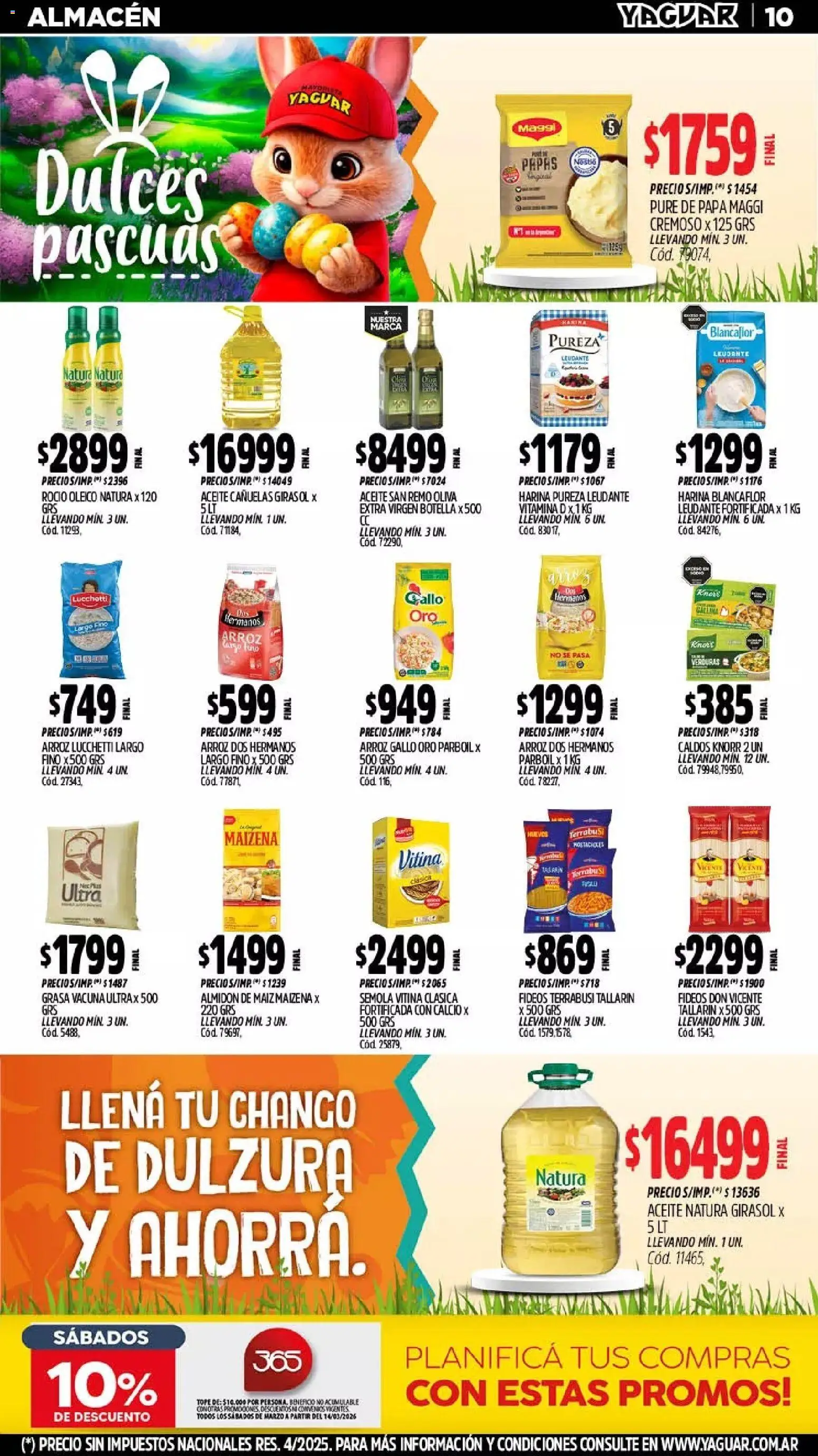 Yaguar - Oferta Semanal Neuquen │ válido desde el 23.03.2026 | Página: 10 | Productos: Harina, Aceite, Oliva, Fideos