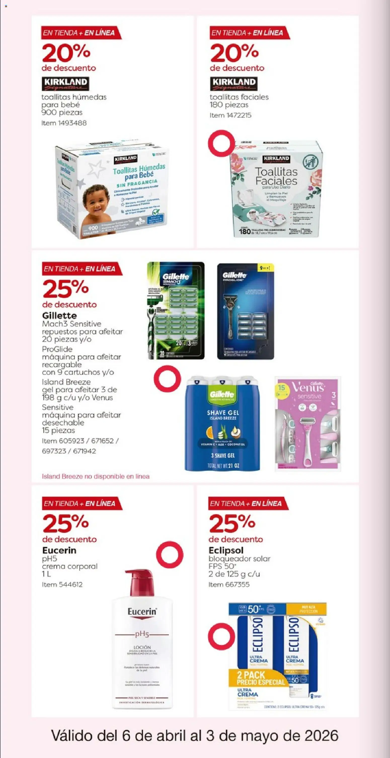Nuevas ofertas de Costco válidas en toda la República Mexicana desde el 06.04.2026. ¡Encuentra las mejores ofertas en Costco catálogo! | Página: 32 | Productos: Crema, Toallitas húmedas, Bloqueador, Crema corporal