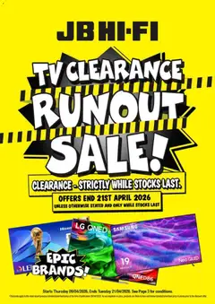 JB Hi-Fi TV Clearance Runout Sale preview  - valid from 09.04.2026
