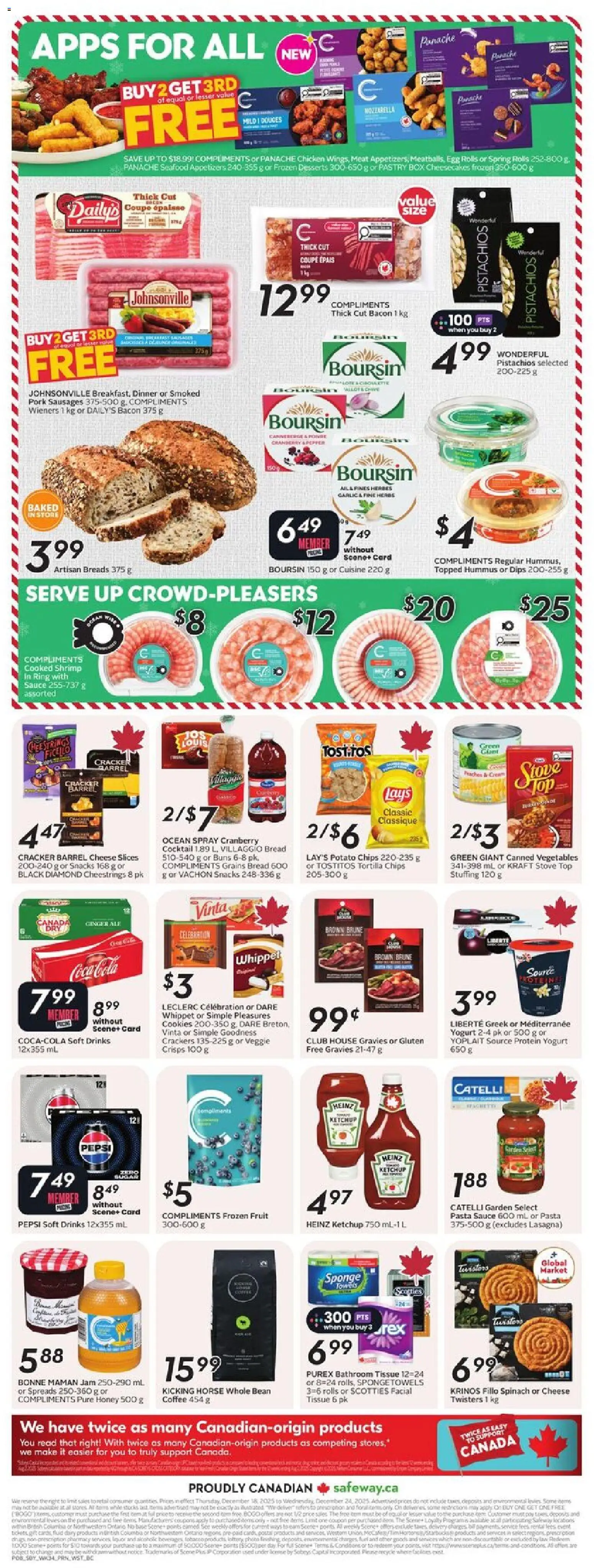 Safeway flyer valid from 18.12.2025 | Page: 4 | Products: Pasta, Cookies, Bread, Pork