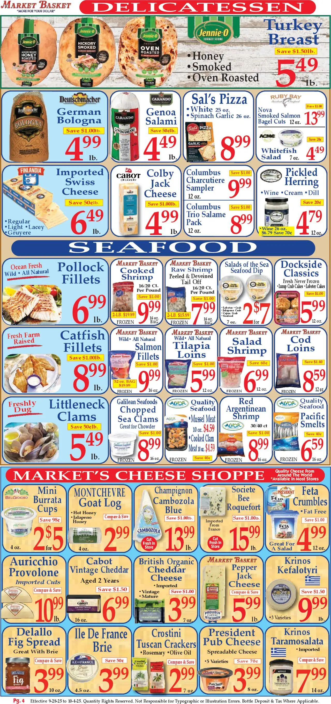 Market Basket Ad - valid from 28.09.2025 | Page: 4 | Products: Cheese, Oil, Salad, Seafood