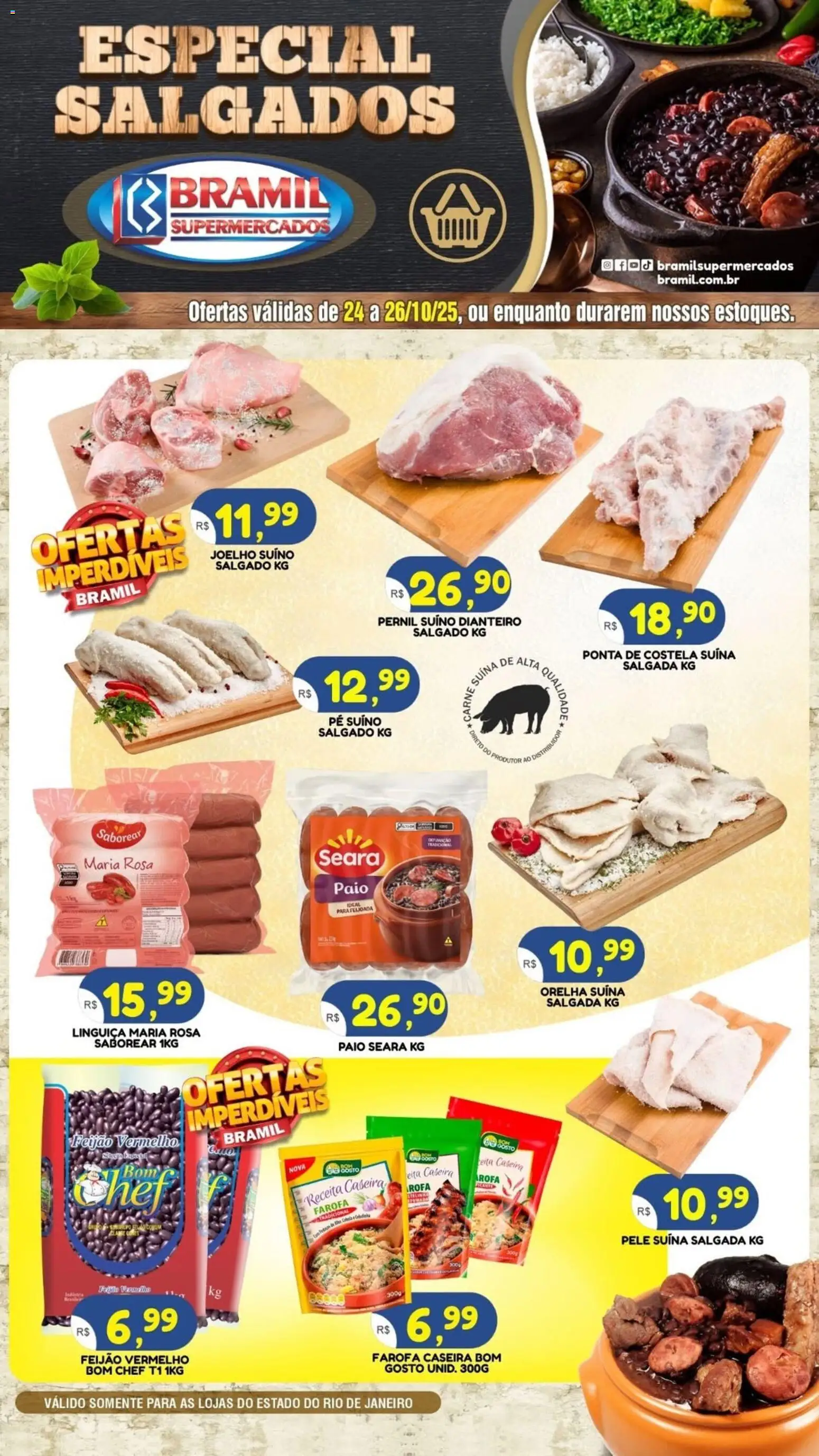 Bramil Supermercados Folheto - válido de 24.10.2025 | Página: 1 | Produtos: Feijão, Linguiça, Pernil, Farofa