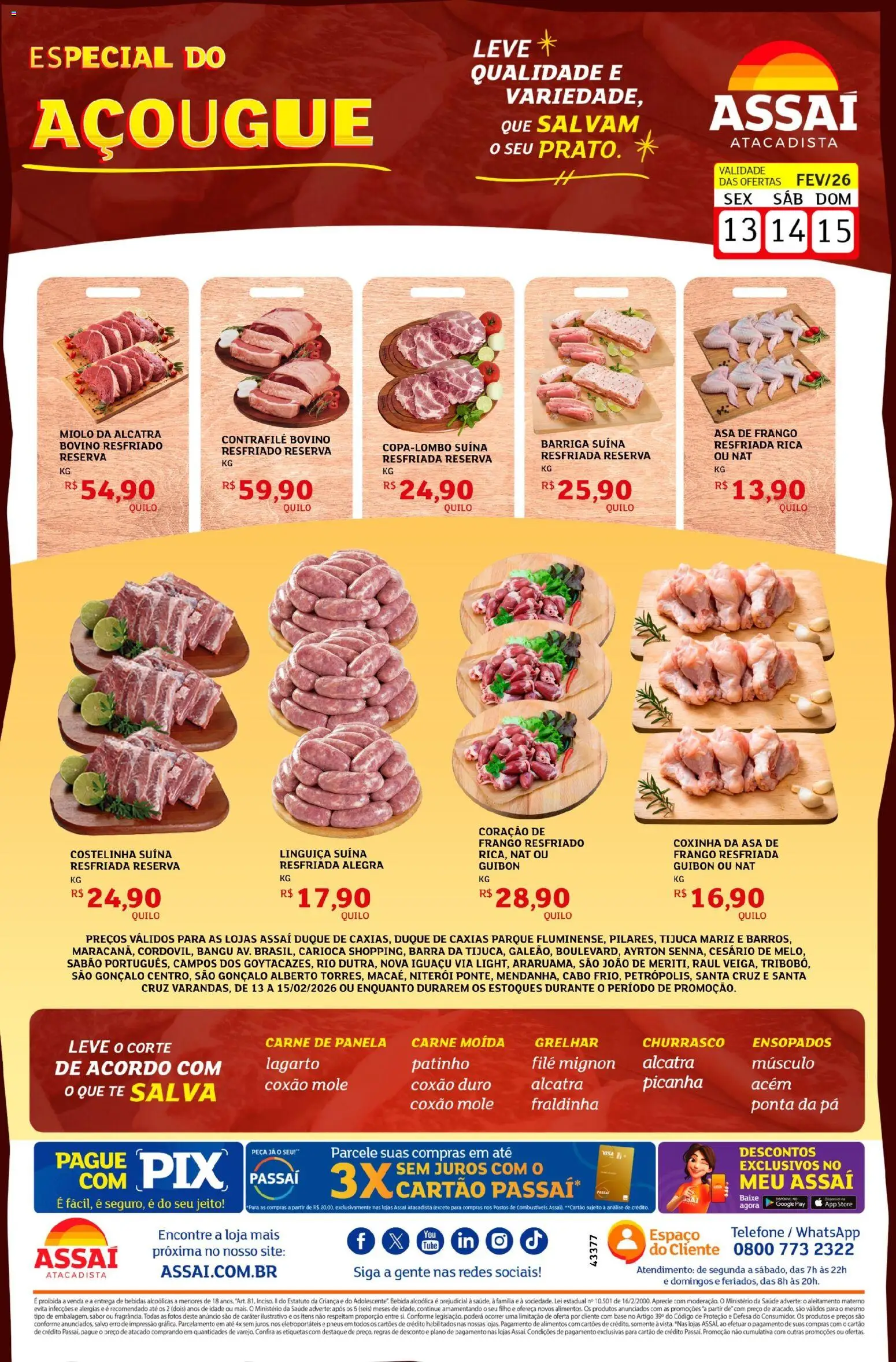 Assaí Atacadista Folheto - válido de 13.02.2026 | Página: 1 | Produtos: Sabão, Acém, Fraldinha, Cabo