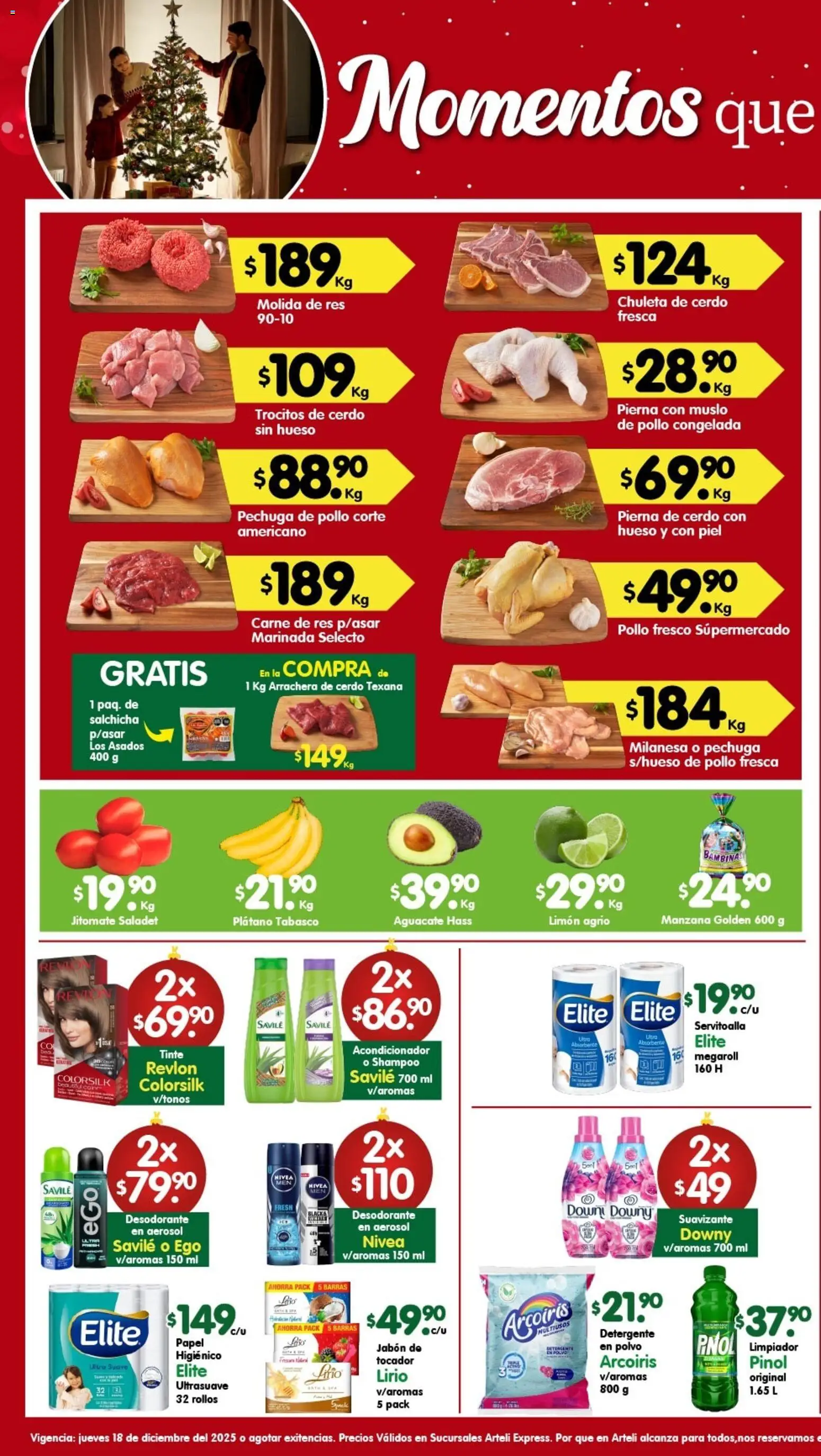 Nuevas ofertas de Arteli válidas en toda la República Mexicana desde el 18.12.2025. ¡Encuentra las mejores ofertas en Arteli folleto Express! | Página: 1 | Productos: Salchicha, Aguacate, Cerdo, Jabón