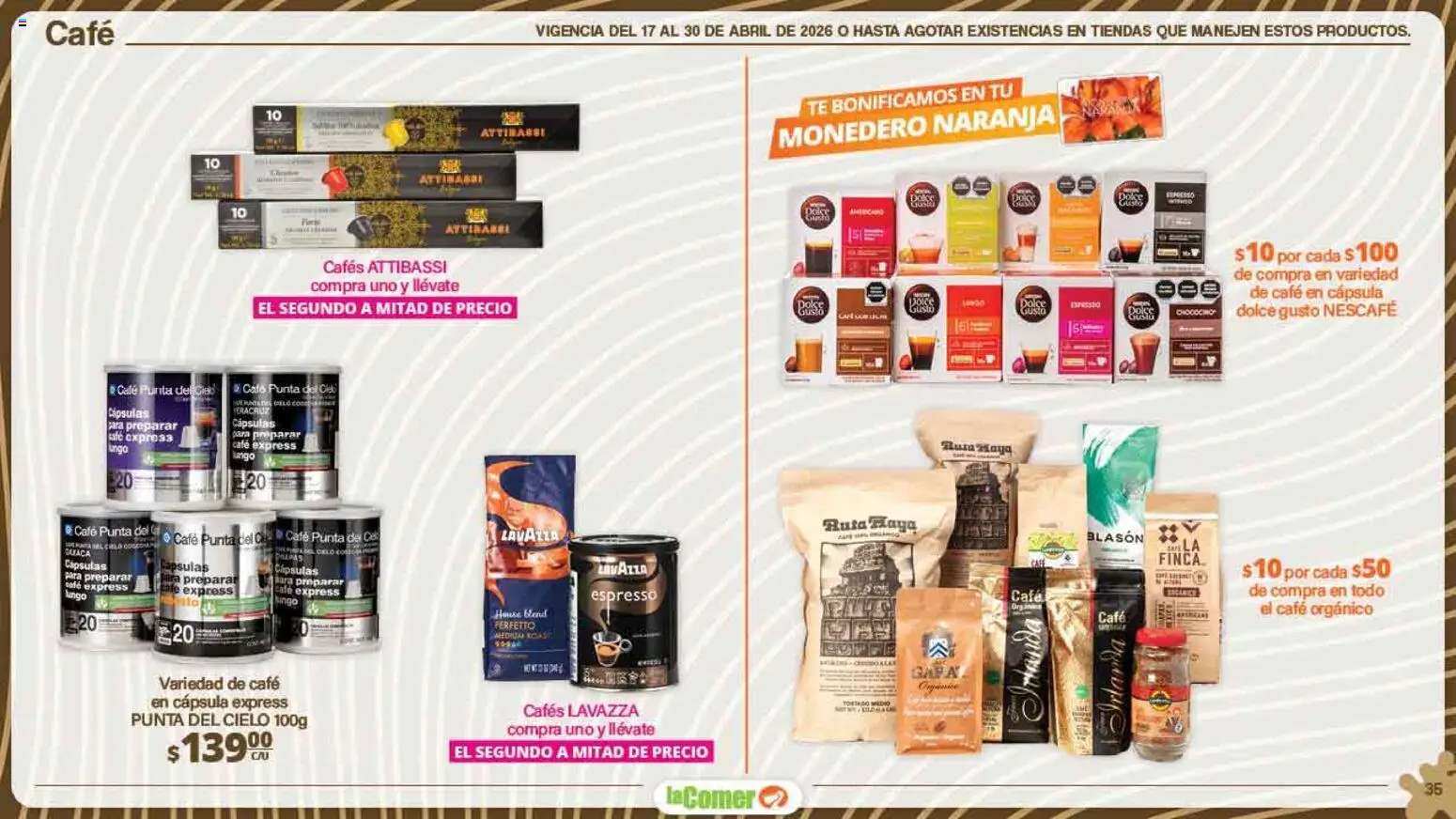 Nuevas ofertas de La Comer válidas en toda la República Mexicana desde el 17.04.2026. ¡Encuentra las mejores ofertas en La Comer folleto Día del Niño! | Página: 35 | Productos: Butaca, Monedero, Café, Té