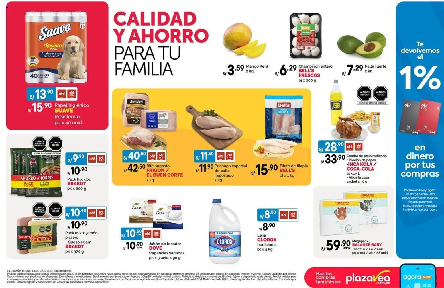 Catálogo Plaza Vea válido desde 27.03.2026 | Página: 2 | Productos: Jabón, Queso, Jamón, Papas