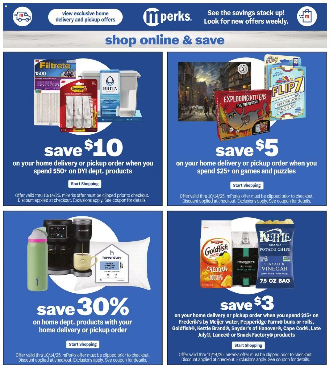 Meijer Weekly Ad - valid from 08.10.2025 | Page: 33 | Products: Pillow, Cheese, Chips, Water