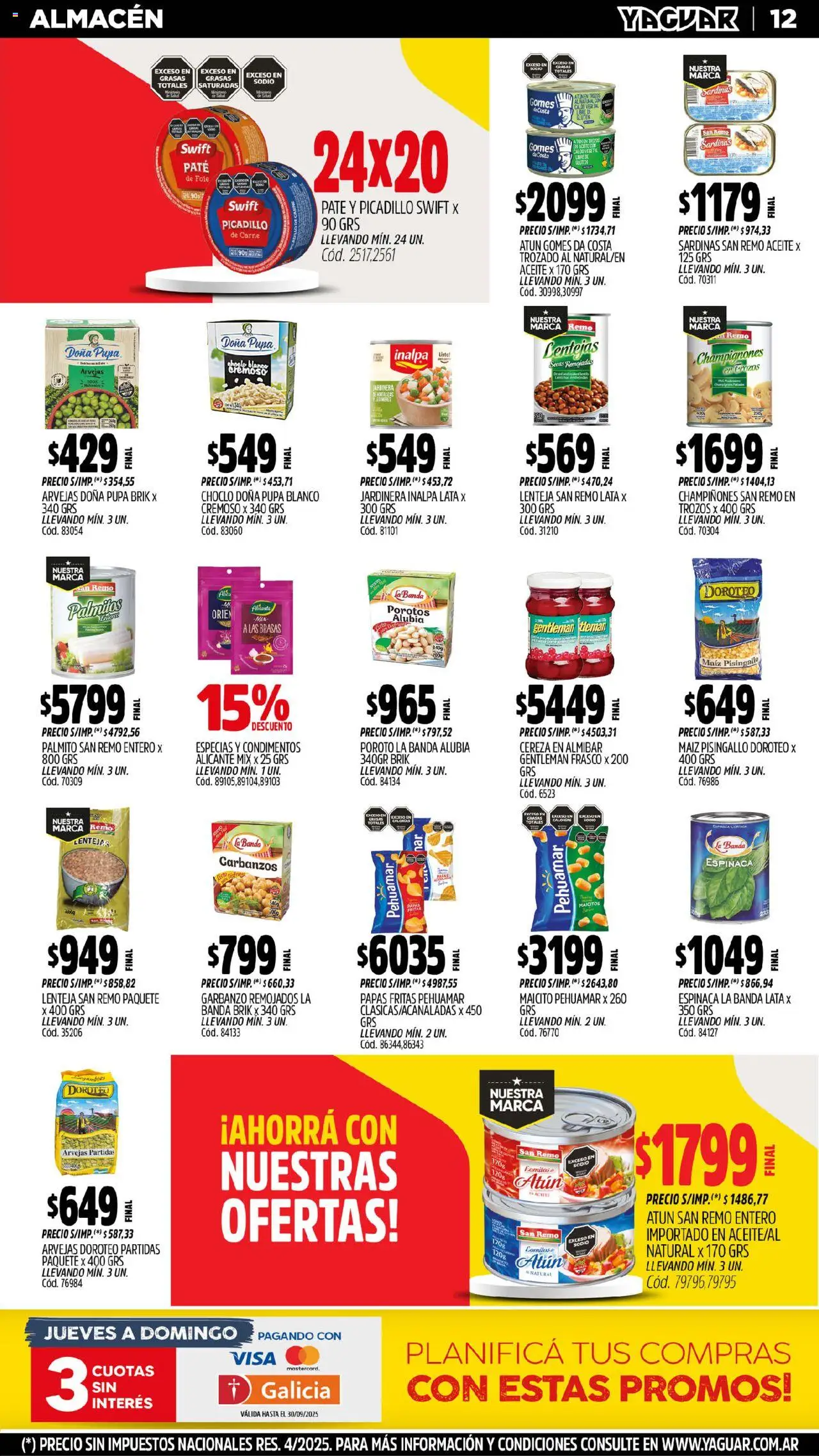 Yaguar - Neuquén │ válido desde el 15.09.2025 | Página: 14 | Productos: Choclo, Aceite, Arvejas, Frasco