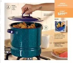 Vista previa de Vaporera con rejilla sweet Peltre., Incluye: Vaporera, Tapa, Rejilla. Ideal para preparar deliciosos guisos. Con práctica rejilla que te ayuda a realizar una cocción uniforme y recetas al vapor. 7.5 litros, nuevo folleto de la tienda, válido en México a partir del 20.12.2025 | Página: 145