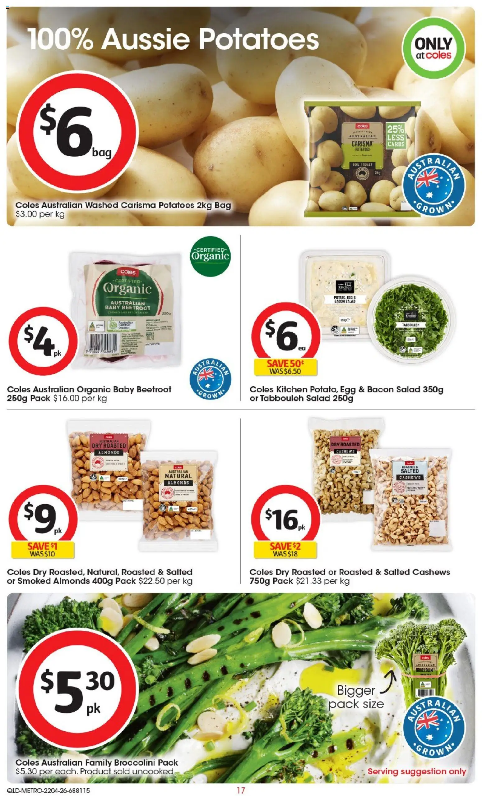 Coles catalogue - valid from 22.04.2026 | Page: 17 | Products: Almonds, Bacon, Potatoes, Beetroot
