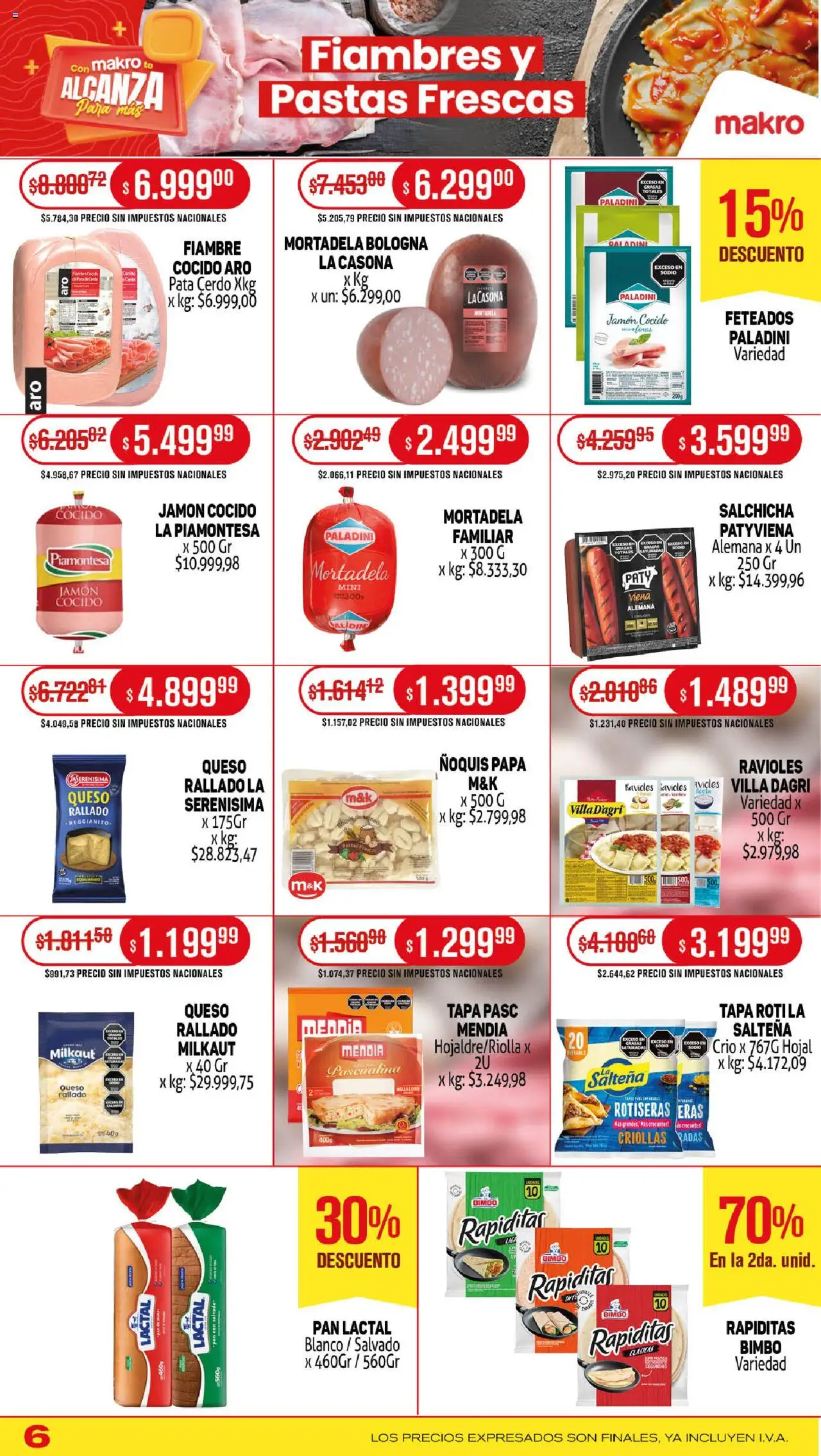 Makro ofertas │ válido desde el 14.08.2025 | Página: 6 | Productos: Jamón cocido, Mortadela, Salchicha, Ravioles