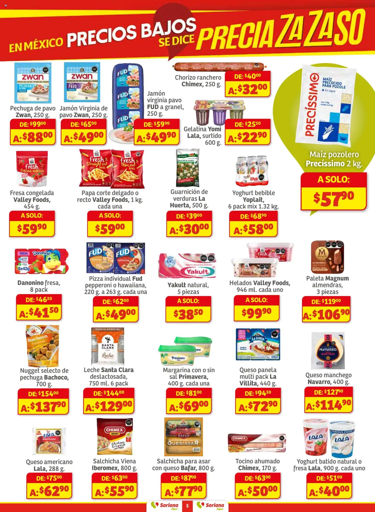 Nuevas ofertas de Soriana válidas en toda la República Mexicana desde el 11.12.2025. ¡Encuentra las mejores ofertas en Soriana - Preciazazaso Súper: Ags, Col, Gto, Jal, Mich! | Página: 5 | Productos: Tocino, Sal, Salchicha, Agua