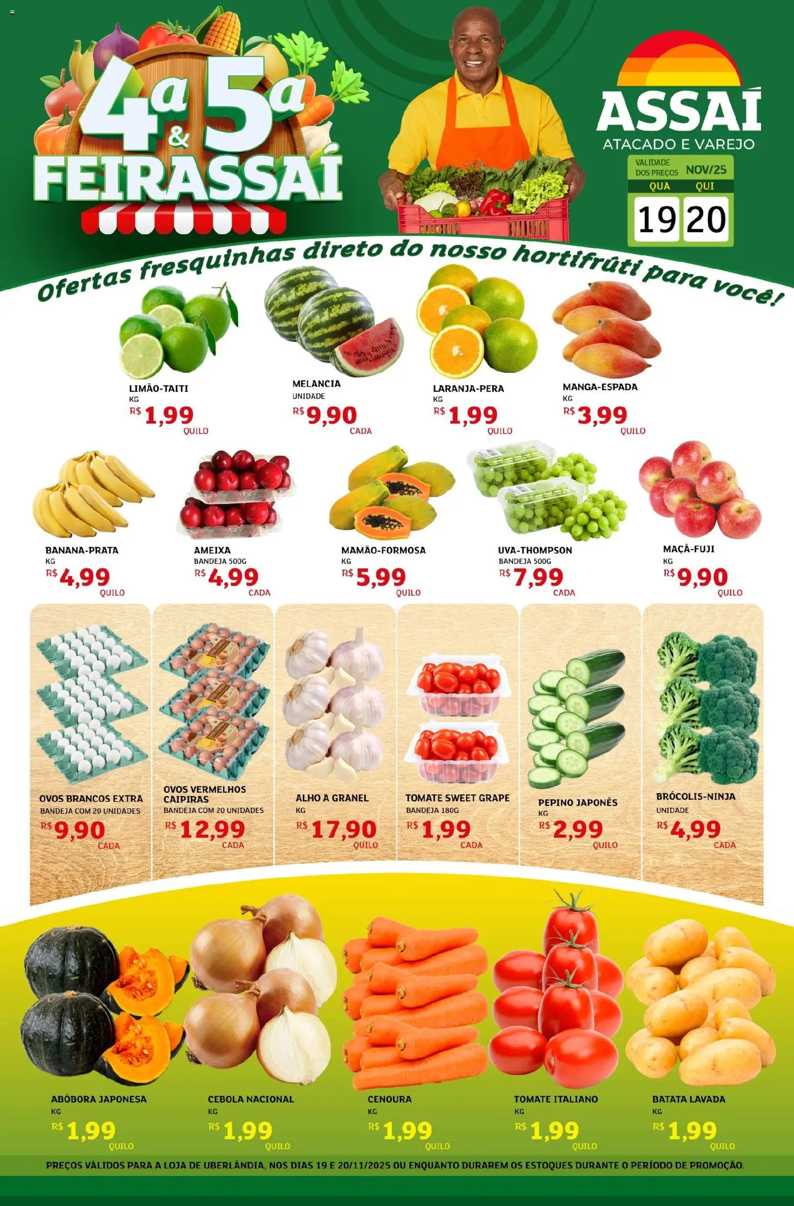 Assaí Atacadista Folheto - válido de 19.11.2025 | Página: 1 | Produtos: Melancia, Alho, Cenoura, Ameixa