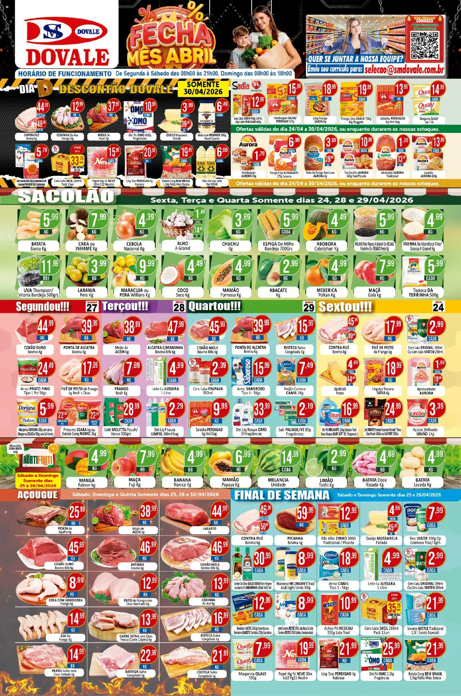 Dovale Folheto - válido de 24.04.2026 | Página: 1 | Produtos: Presunto, Sorvete, Frango, Pipoca