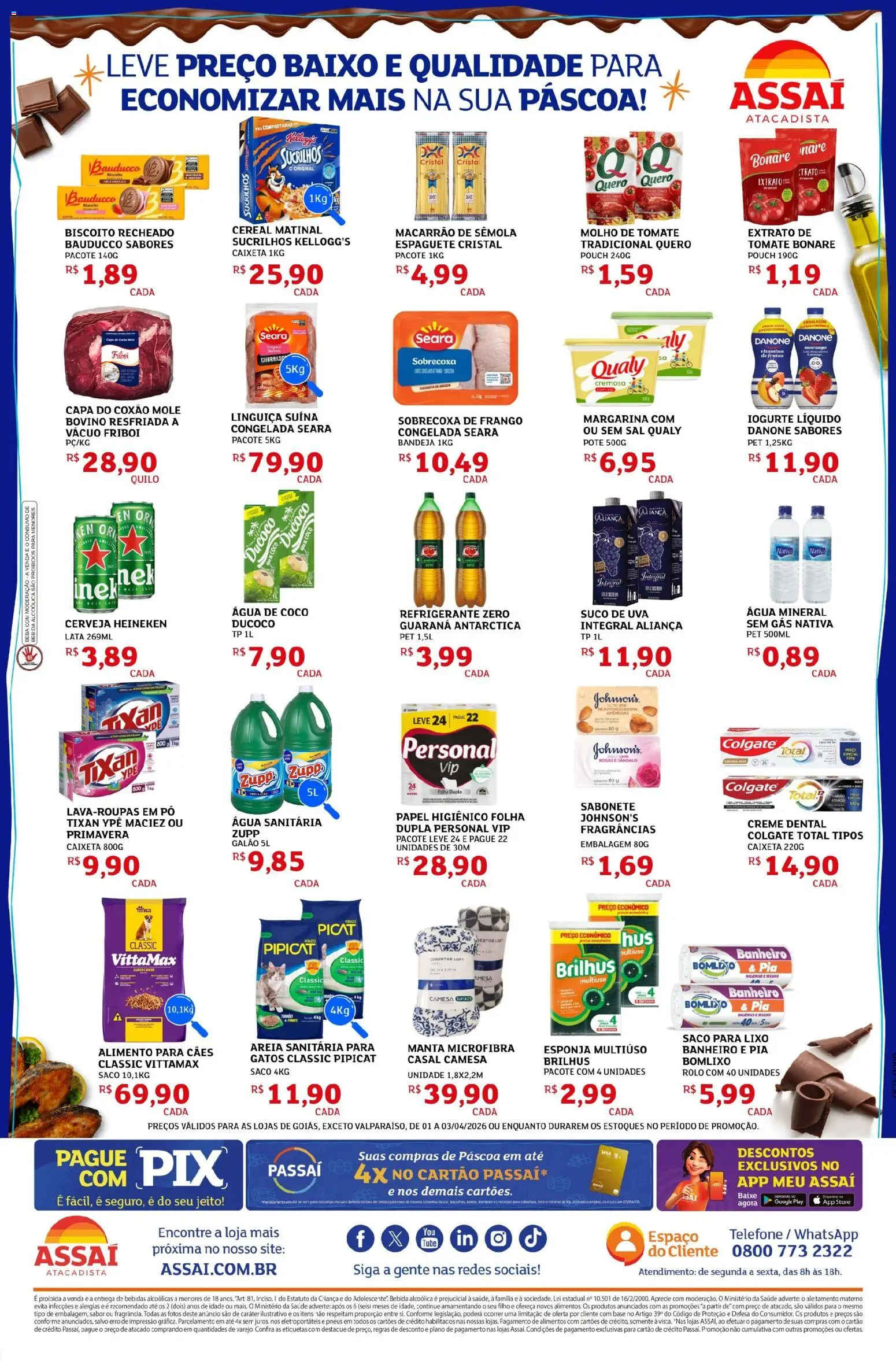 Assaí Atacadista Folheto - válido de 01.04.2026 | Página: 2 | Produtos: Saco para lixo, Água de coco, Heineken, Baixo