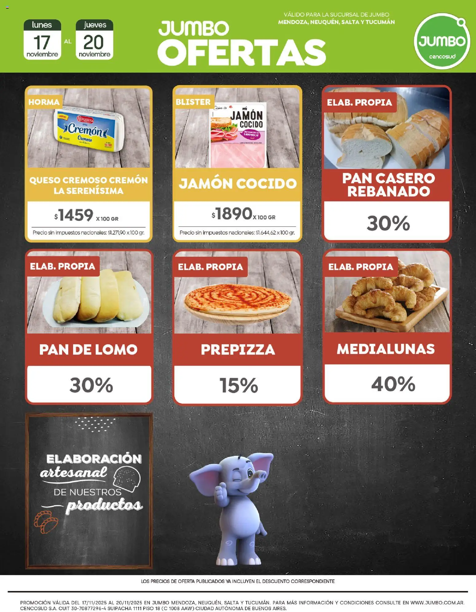 Jumbo - Ofertas | Interior │ válido desde el 17.11.2025 | Página: 1 | Productos: Jamón cocido, Queso, Pan, Jamón