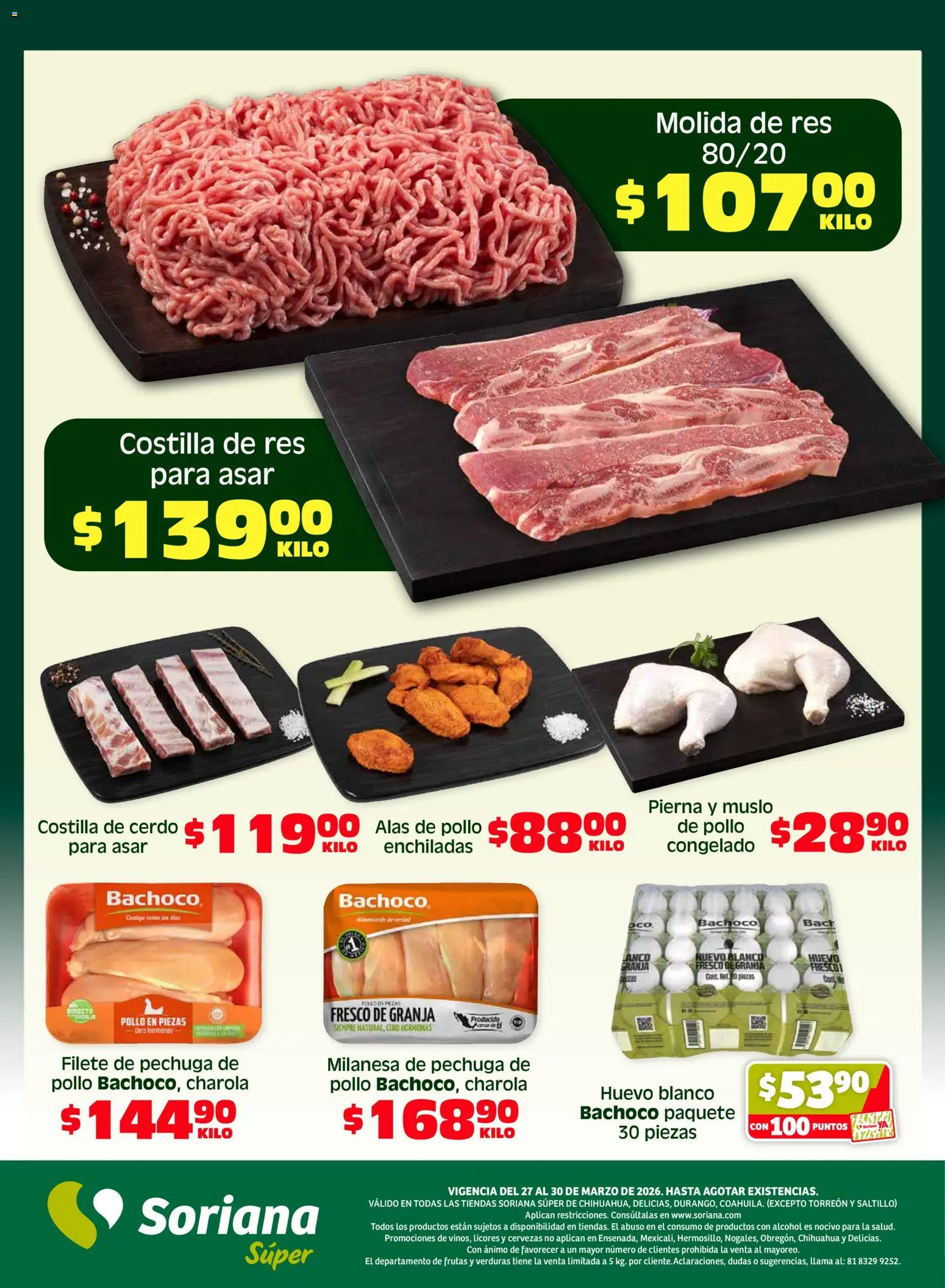 Nuevas ofertas de Soriana válidas en toda la República Mexicana desde el 27.03.2026. ¡Encuentra las mejores ofertas en Soriana Fin de Semana Súper: Chih, Delicias, Dur y Coah (excepto Saltillo)! | Página: 3 | Productos: Pollo, Milanesa, Huevo, Cerdo