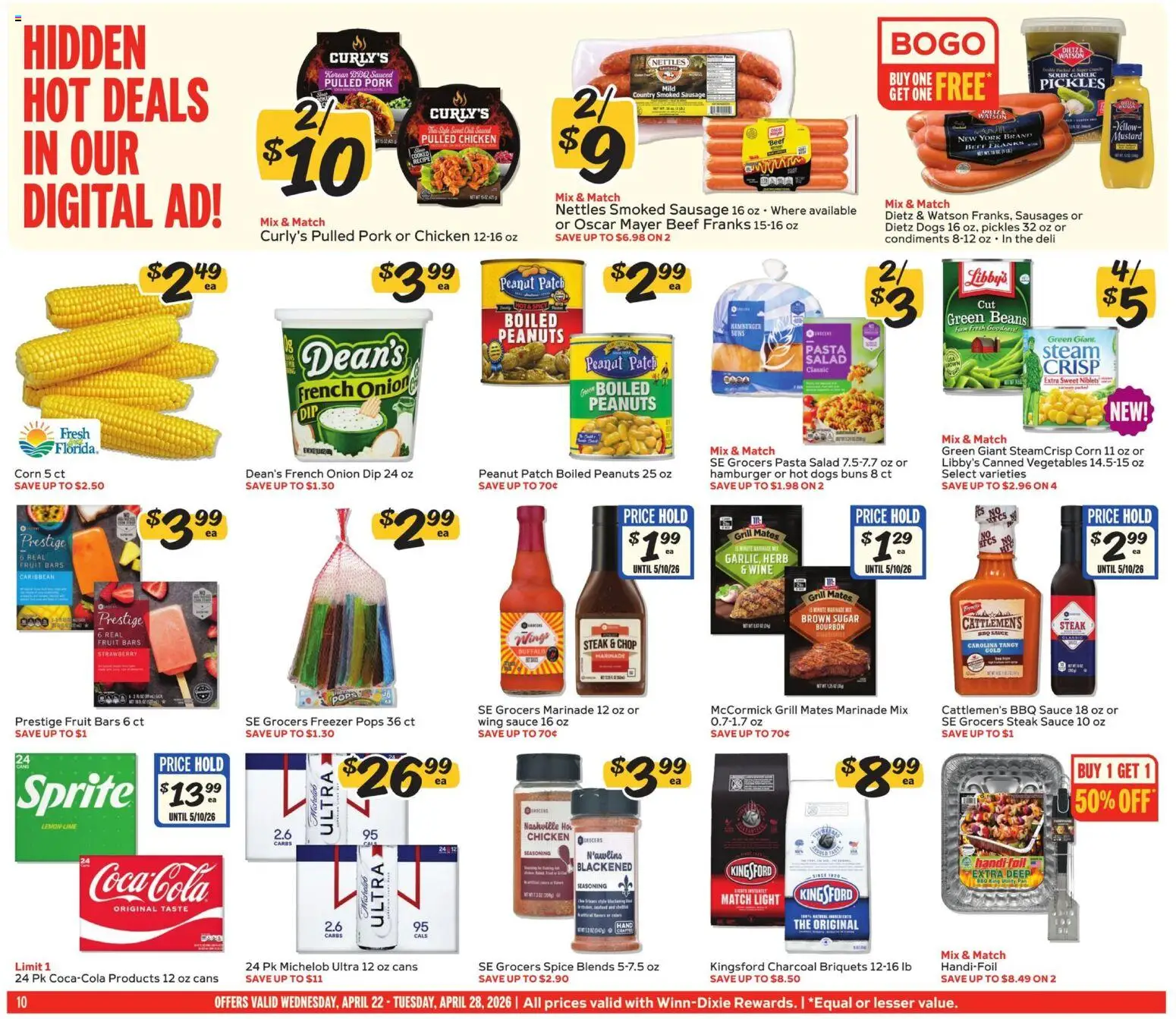 Winn Dixie Weekly Ad - valid from 22.04.2026 | Page: 10 | Products: Beef, Vegetables, Sugar, Sausage