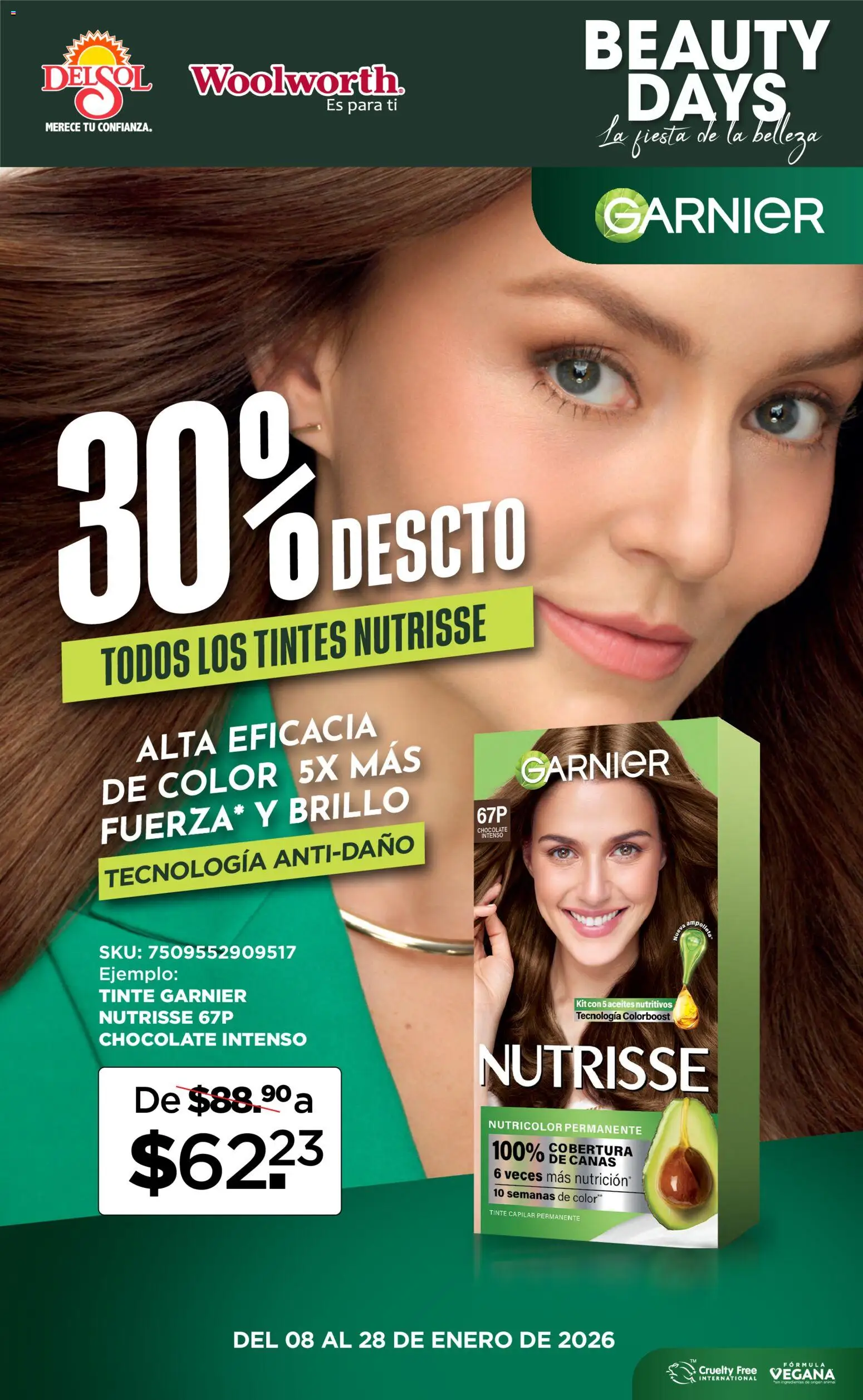 Nuevas ofertas de Del Sol y Woolworth válidas en toda la República Mexicana desde el 08.01.2026. ¡Encuentra las mejores ofertas en Del Sol y Woolworth catálogo La Fiesta de la Belleza ! | Página: 11 | Productos: Brillo, Chocolate