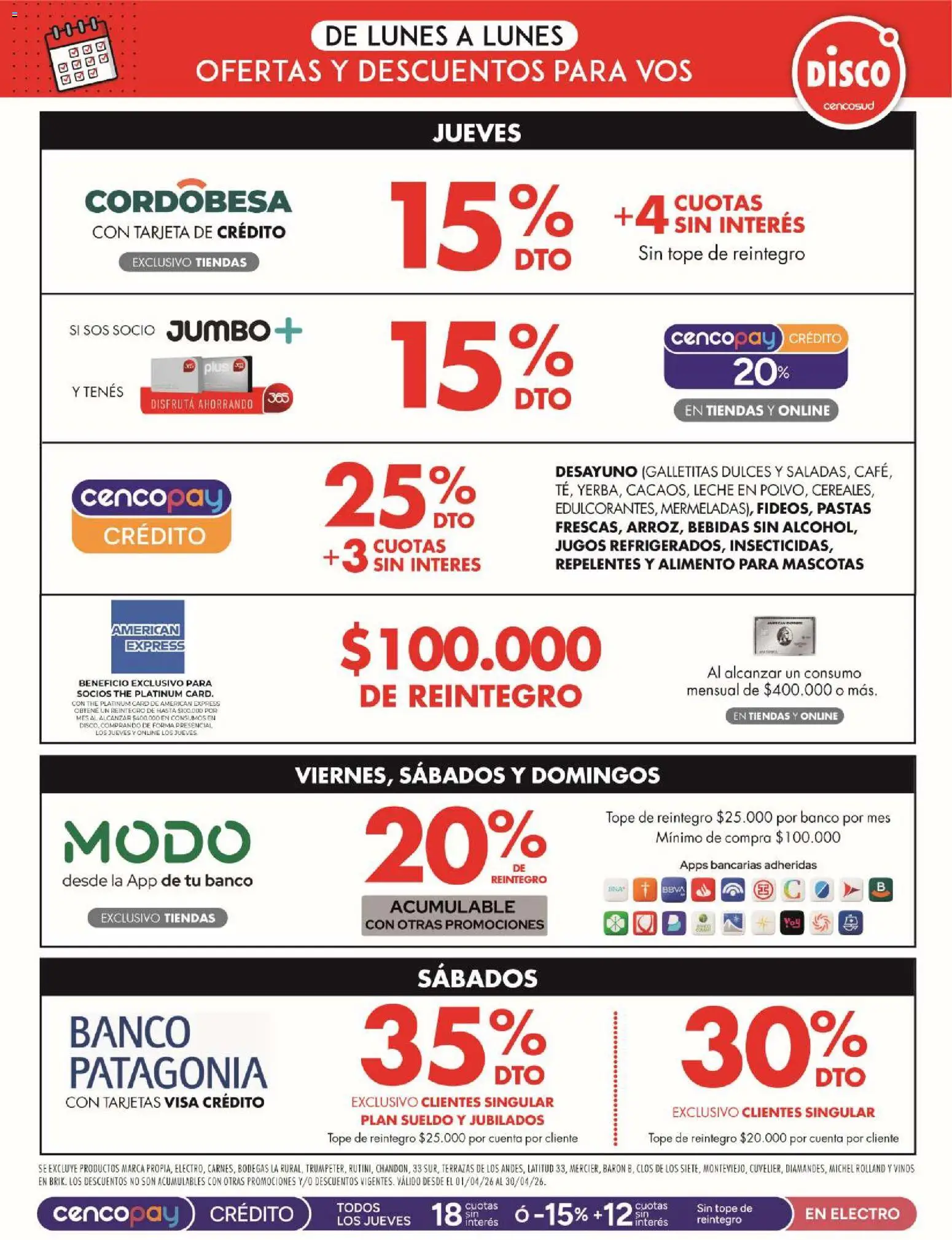 Disco - Ofertas | Córdoba │ válido desde el 16.04.2026 | Página: 12 | Productos: Disco, Banco, Galletitas, Leche