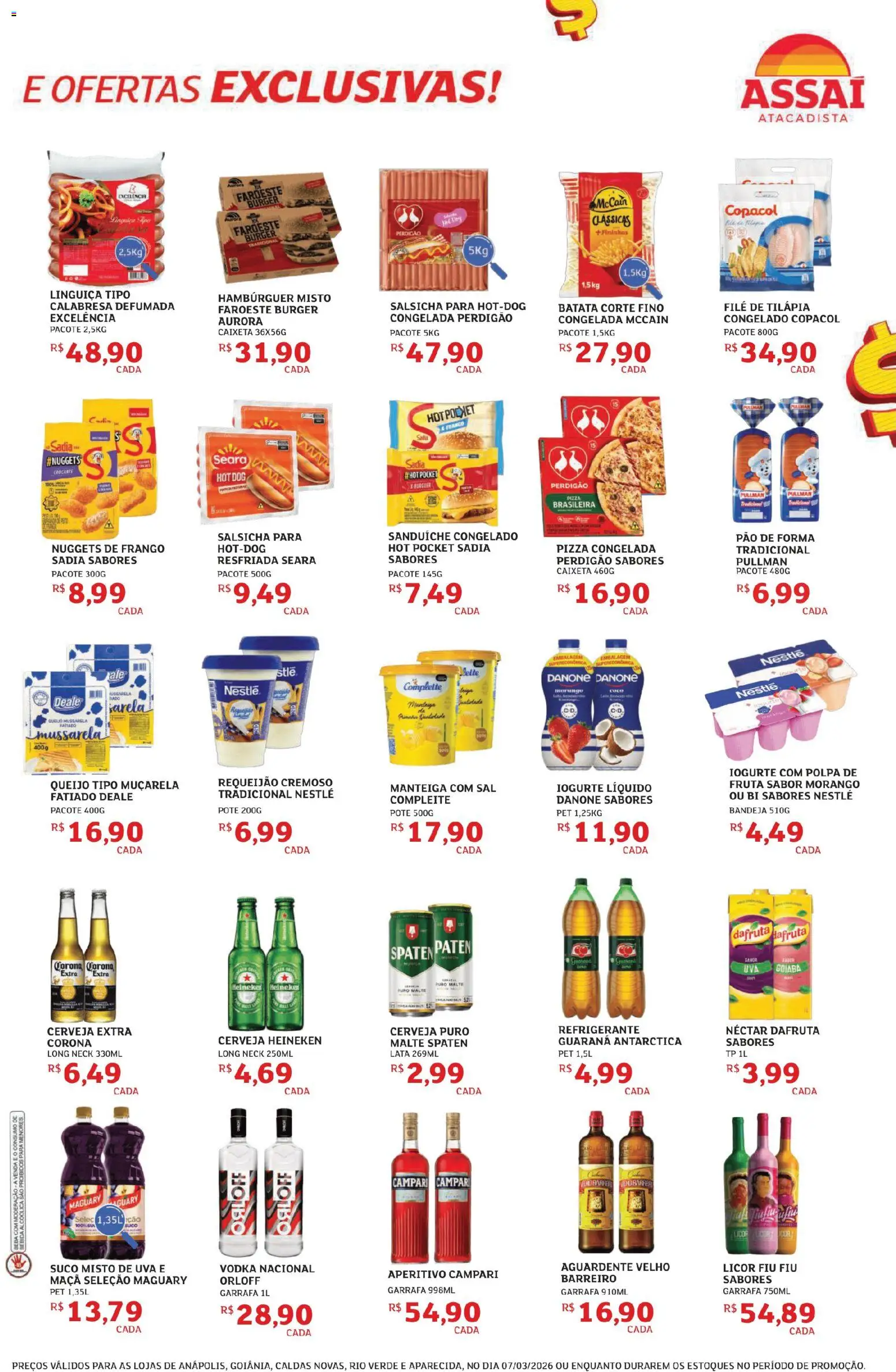 Assaí Atacadista Folheto - válido de 07.03.2026 | Página: 3 | Produtos: Heineken, Sal, Filé de tilápia, Mussarela