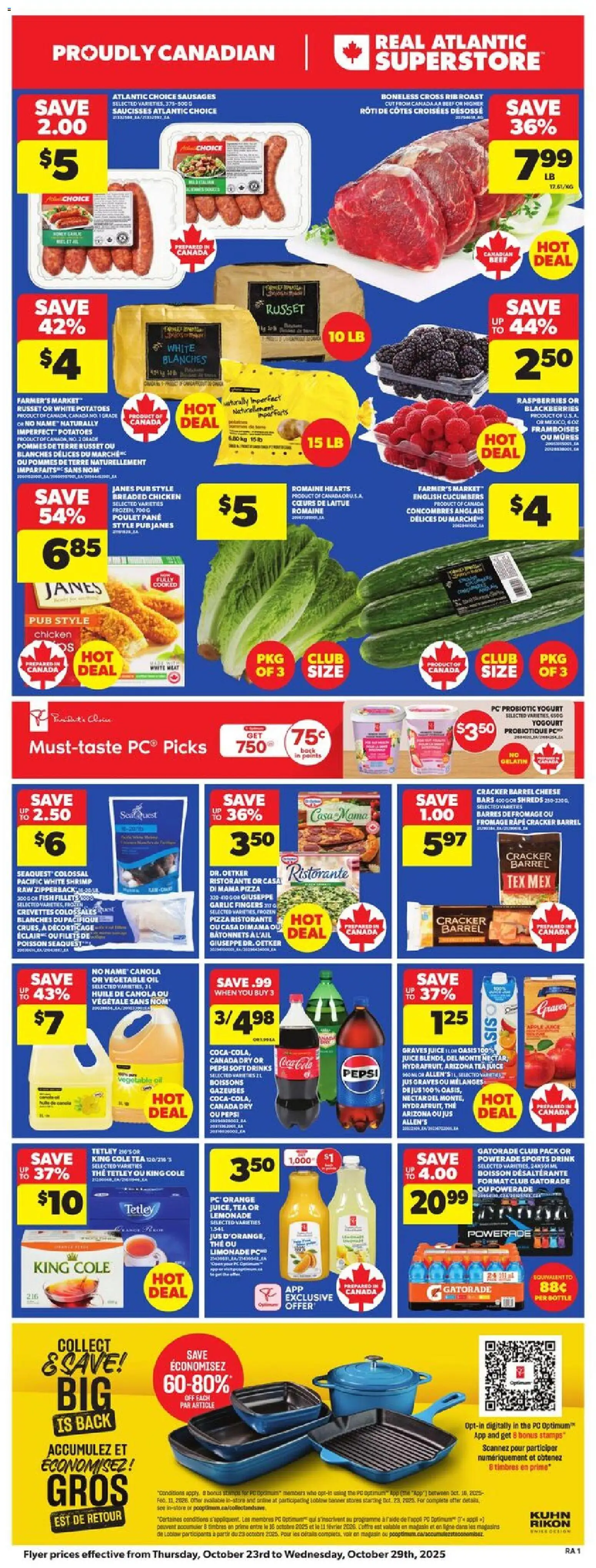 Atlantic Superstore flyer valid from 23.10.2025 | Page: 3 | Products: Cheese, Oil, Juice, Chicken