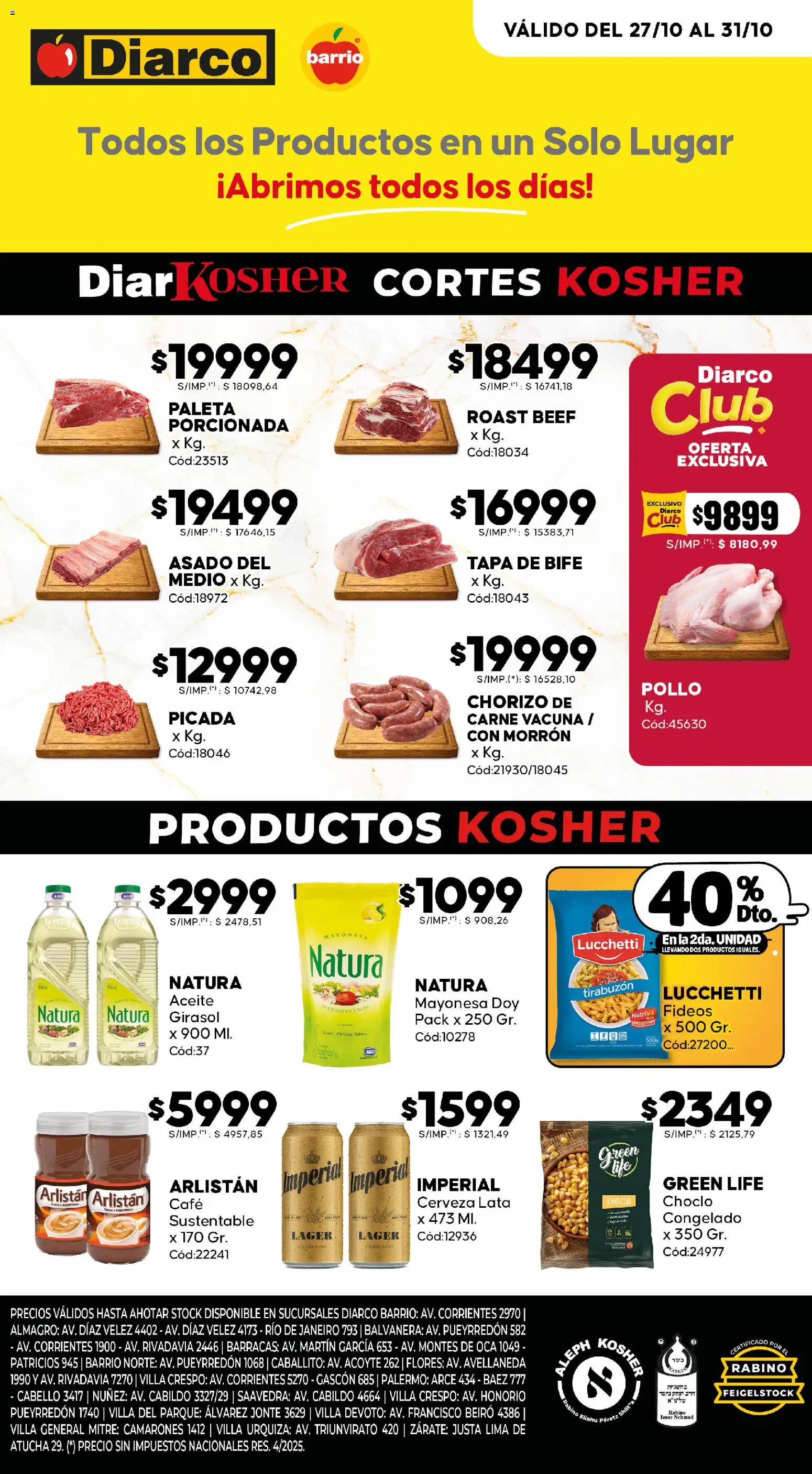 Diarco - Ofertas Kosher │ válido desde el 27.10.2025 | Página: 1 | Productos: Mayonesa, General, Chorizo, Fideos