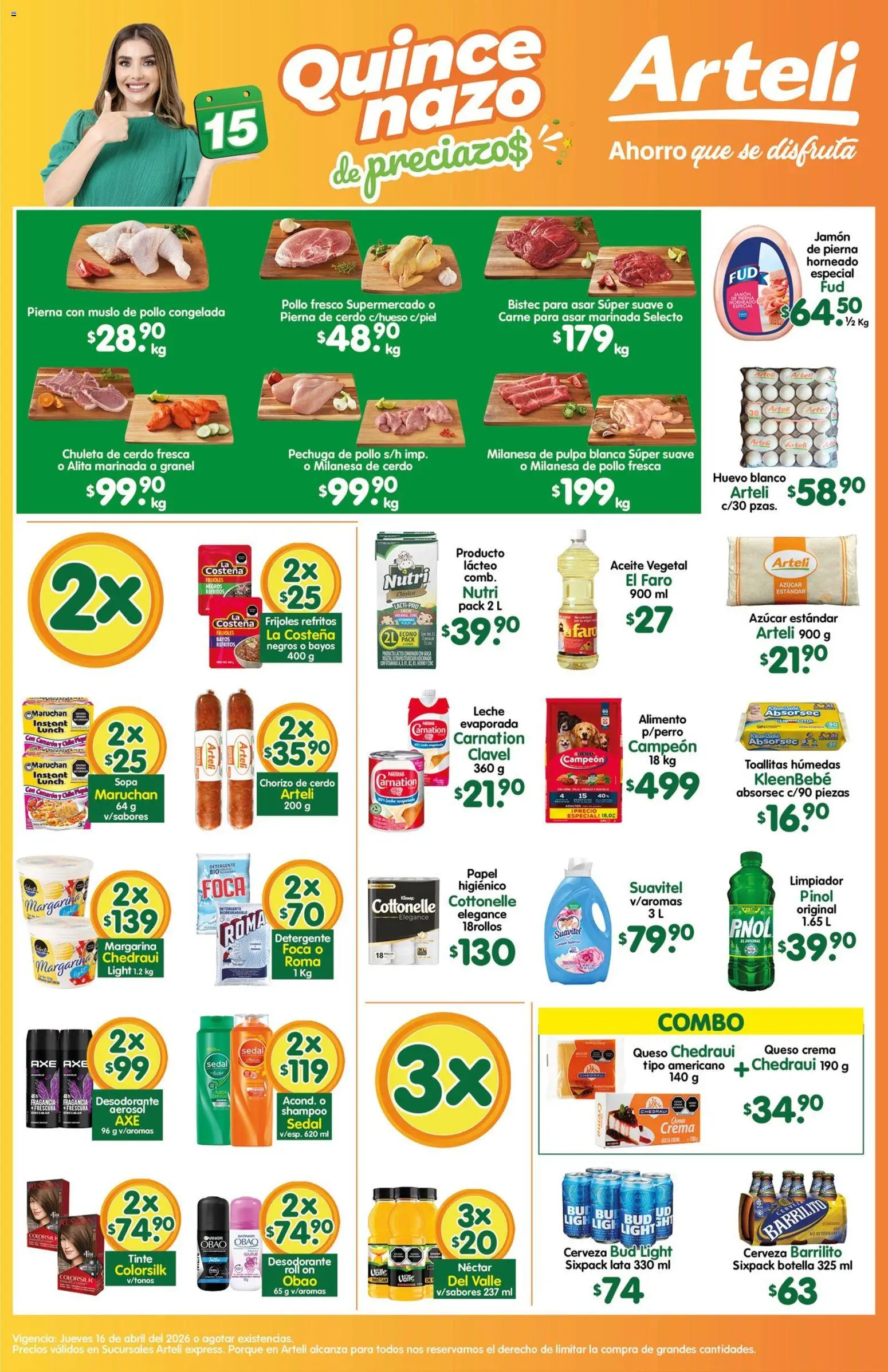 Nuevas ofertas de Arteli válidas en toda la República Mexicana desde el 16.04.2026. ¡Encuentra las mejores ofertas en Arteli folleto Express! | Página: 1 | Productos: Sopa, Toallitas húmedas, Leche, Cerveza