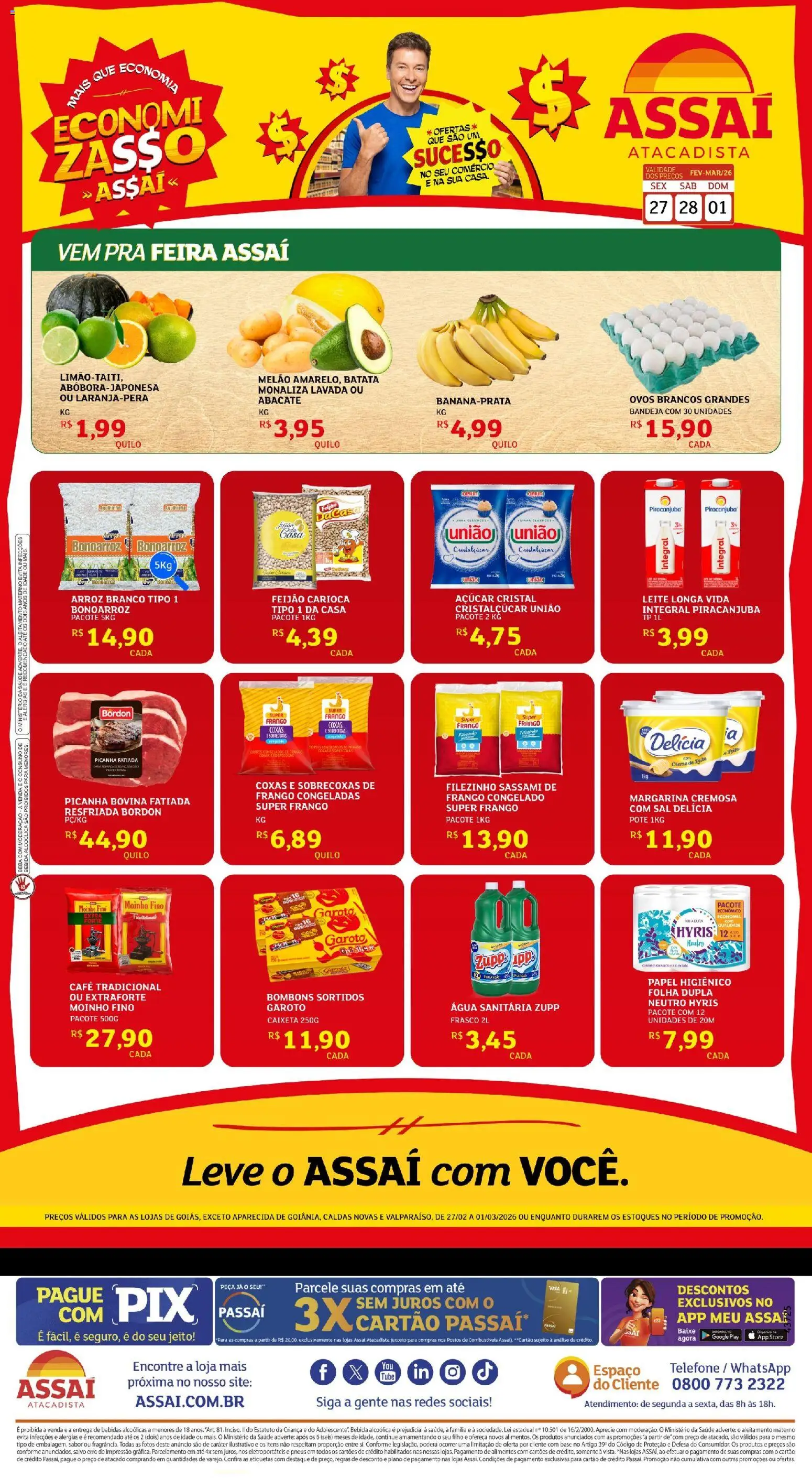 Assaí Atacadista Folheto - válido de 27.02.2026 | Página: 1 | Produtos: Picanha, Café, Pneus, Frango