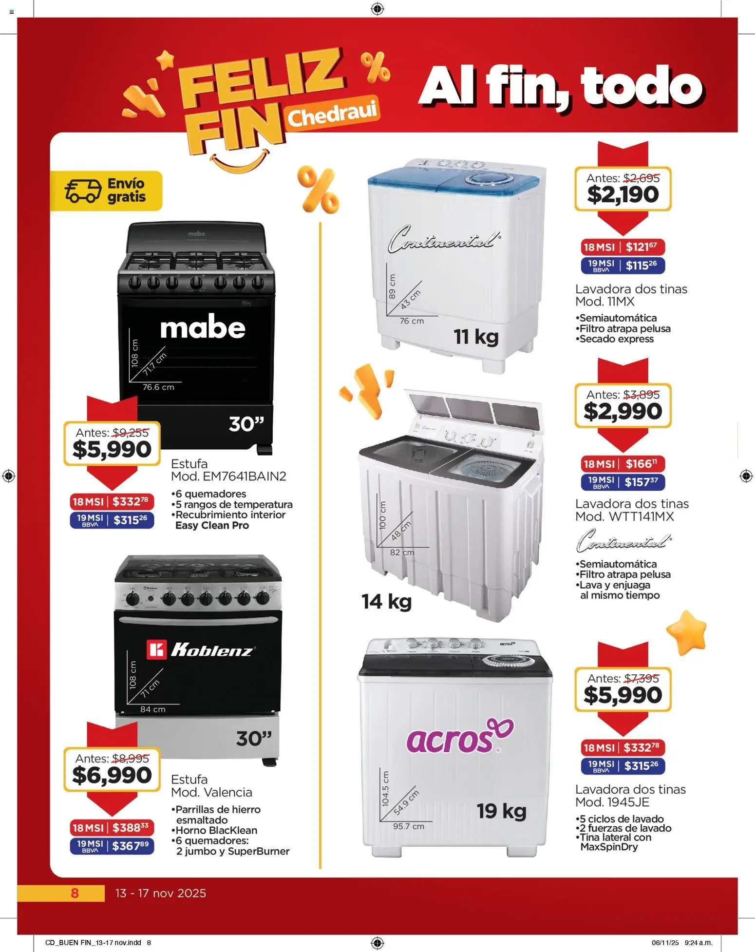Nuevas ofertas de Chedraui válidas en toda la República Mexicana desde el 13.11.2025. ¡Encuentra las mejores ofertas en Chedraui Buen Fin! | Página: 8 | Productos: Lavadora