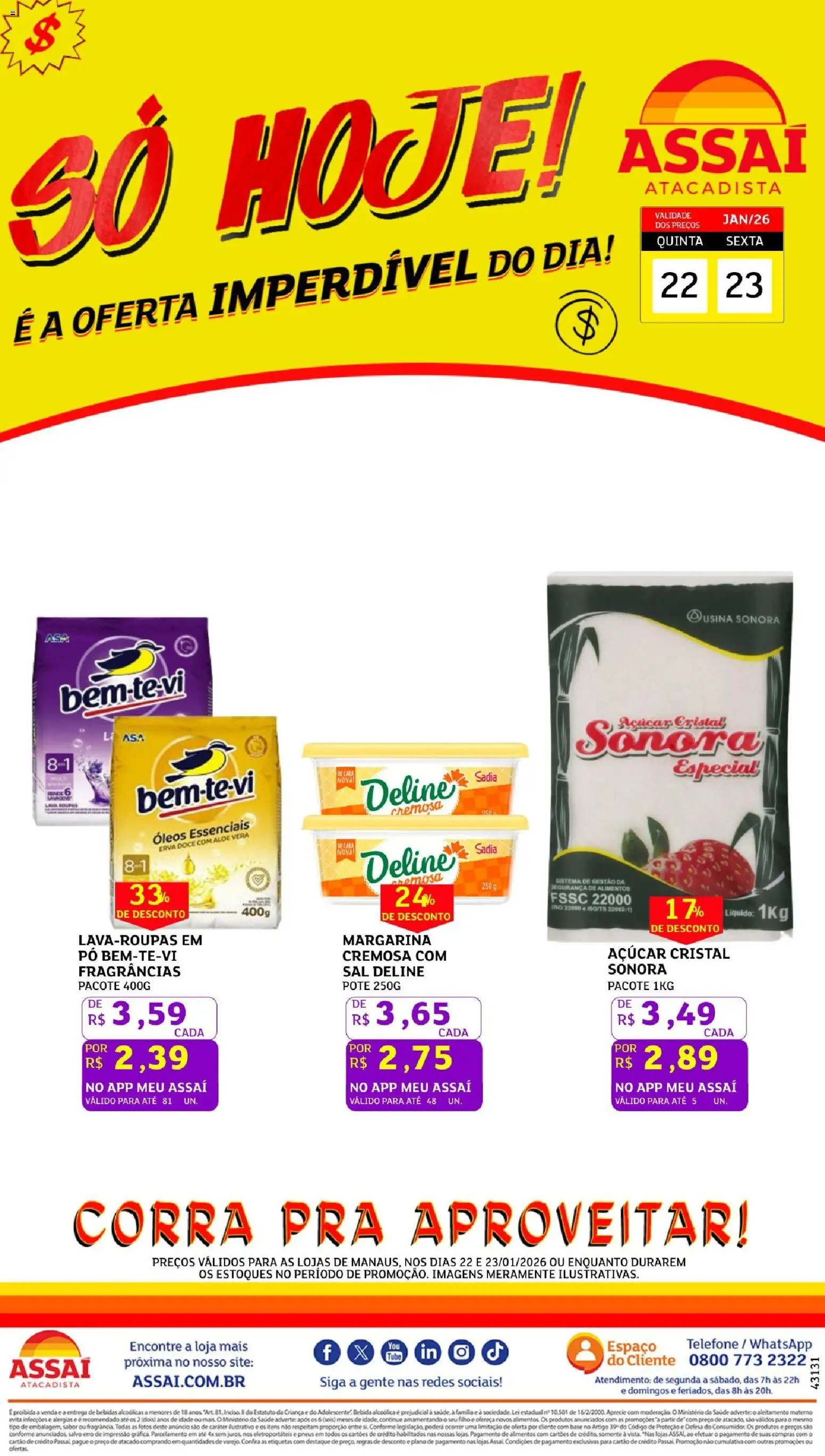 Assaí Atacadista Folheto - válido de 22.01.2026 | Página: 1 | Produtos: Pó, Pneus, Telefone, Sal