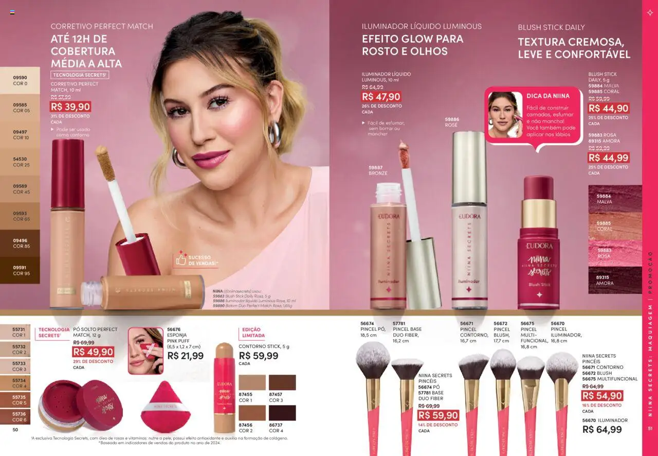 Eudora Folheto - válido de 06.08.2025 | Página: 26 | Produtos: Blush, Pincel, Batom, Iluminador