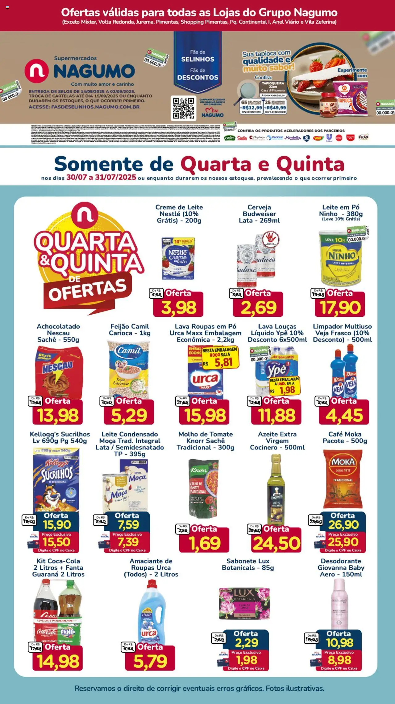 Nagumo Folheto - válido de 30.07.2025 | Página: 1 | Produtos: Molho de tomate, Caixa, Sabonete, Leite em pó