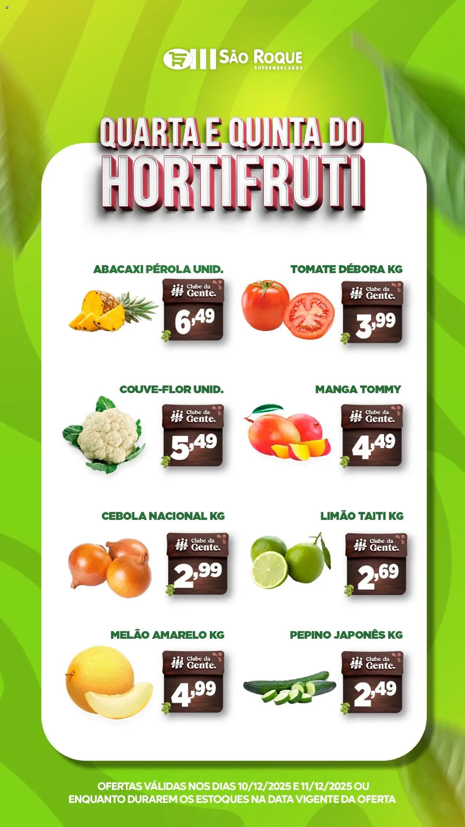 São Roque Supermercados Folheto - válido de 10.12.2025 | Página: 1 | Produtos: Melão, Cebola, Abacaxi