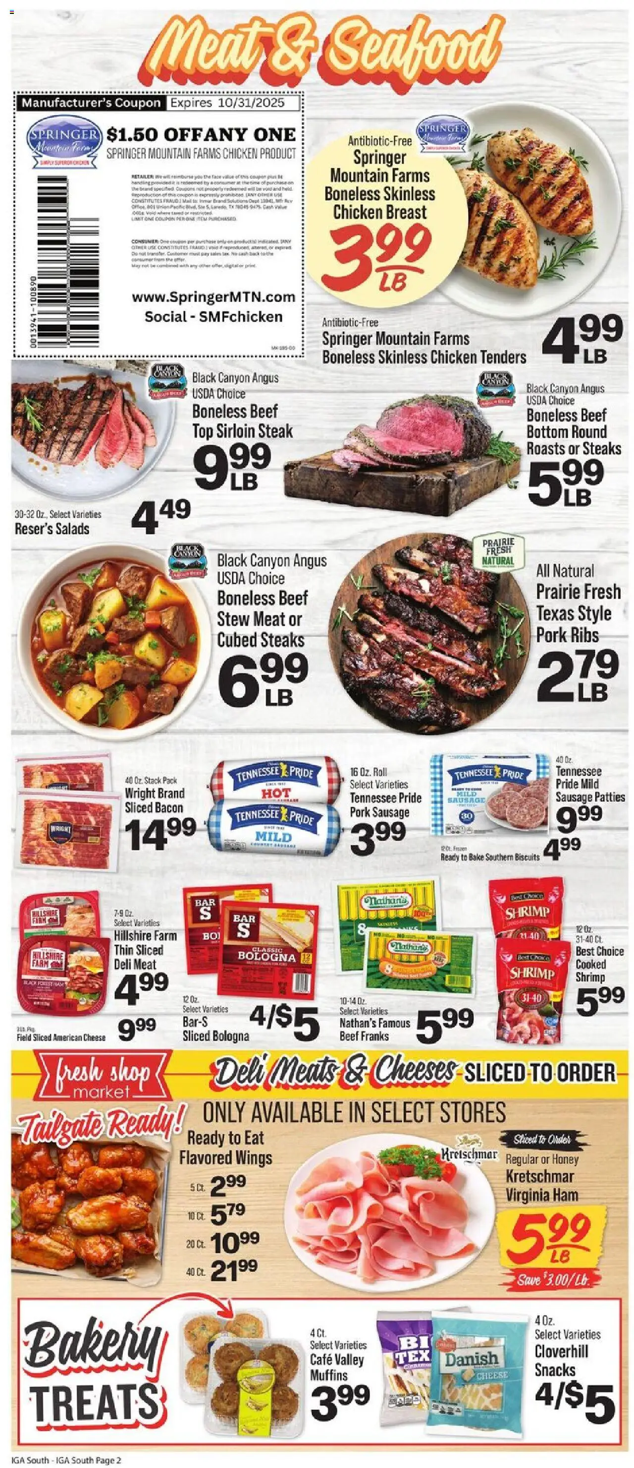 IGA Weekly Ad - valid from 08.10.2025 | Page: 3 | Products: Cheese, Beef, Seafood, Sausage