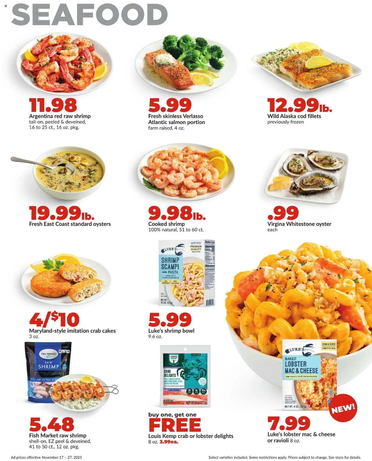 HyVee Weekly Ad - valid from 17.11.2025 | Page: 22 | Products: Cheese, Fish, Pasta, Seafood