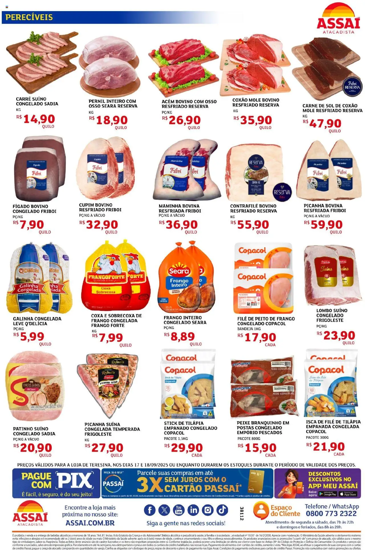 Assaí Atacadista Folheto - válido de 17.09.2025 | Página: 2 | Produtos: Acém, Picanha, Lombo, Tilápia