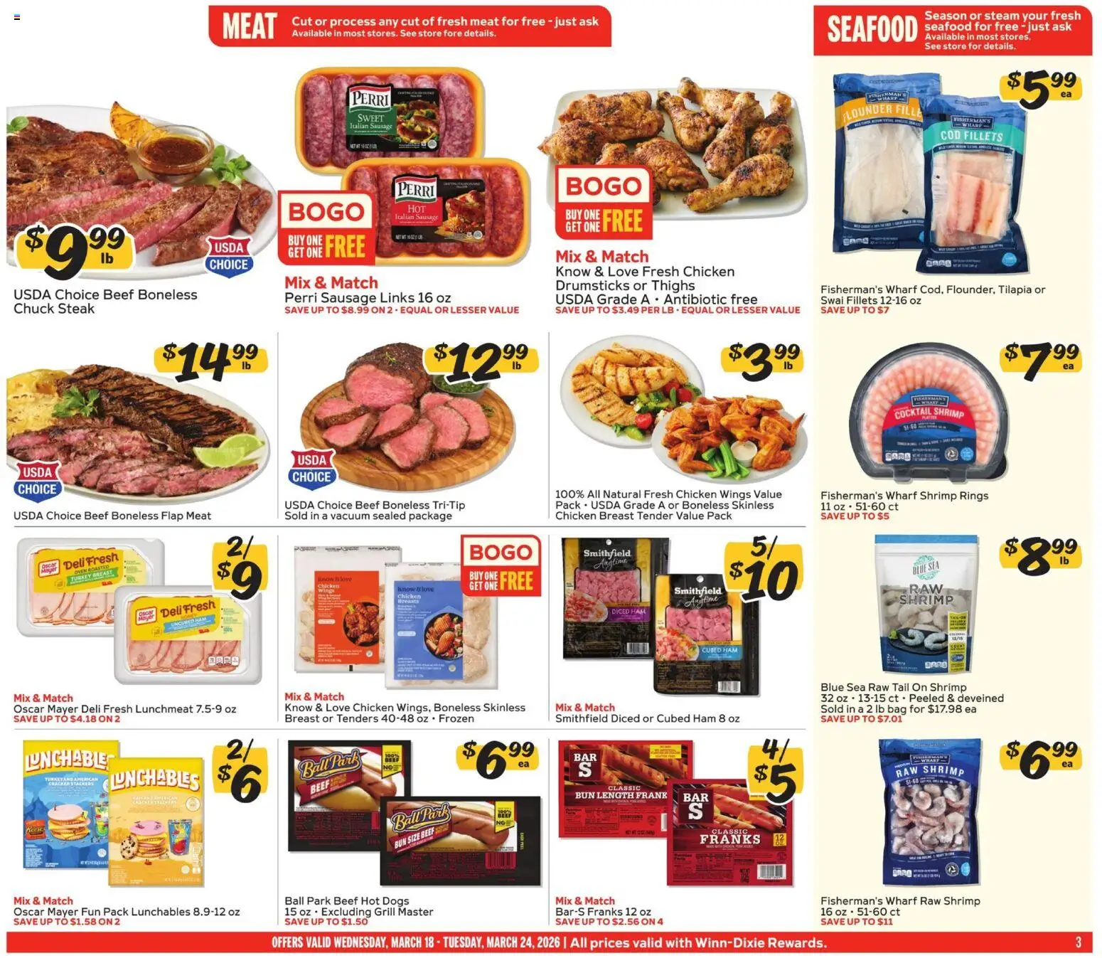 Winn Dixie Weekly Circular - FL - valid from 18.03.2026 | Page: 3 | Products: Ham, Beef, Seafood, Oven