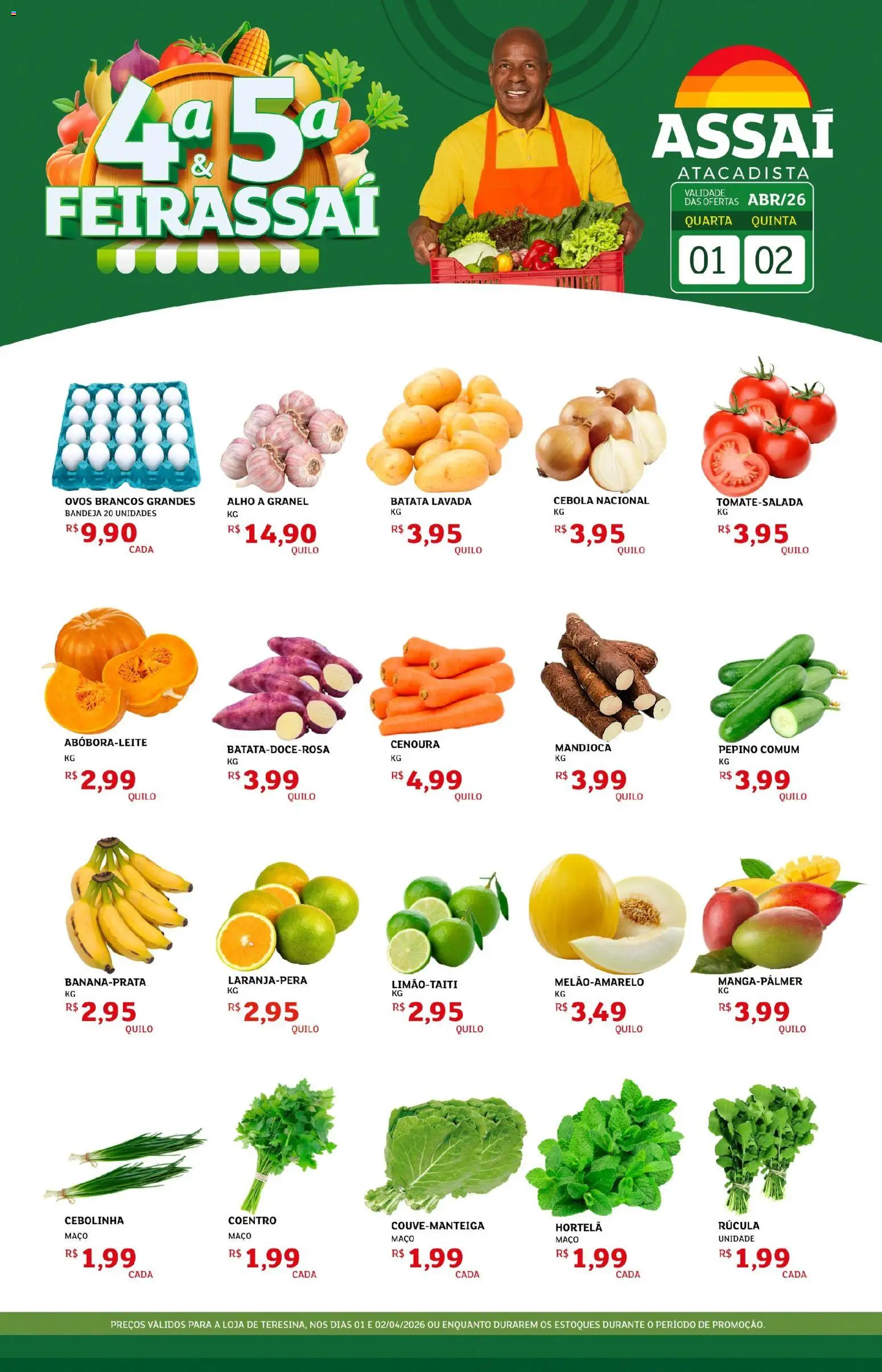 Assaí Atacadista Folheto - válido de 01.04.2026 | Página: 1 | Produtos: Alho, Mandioca, Ovos, Batata