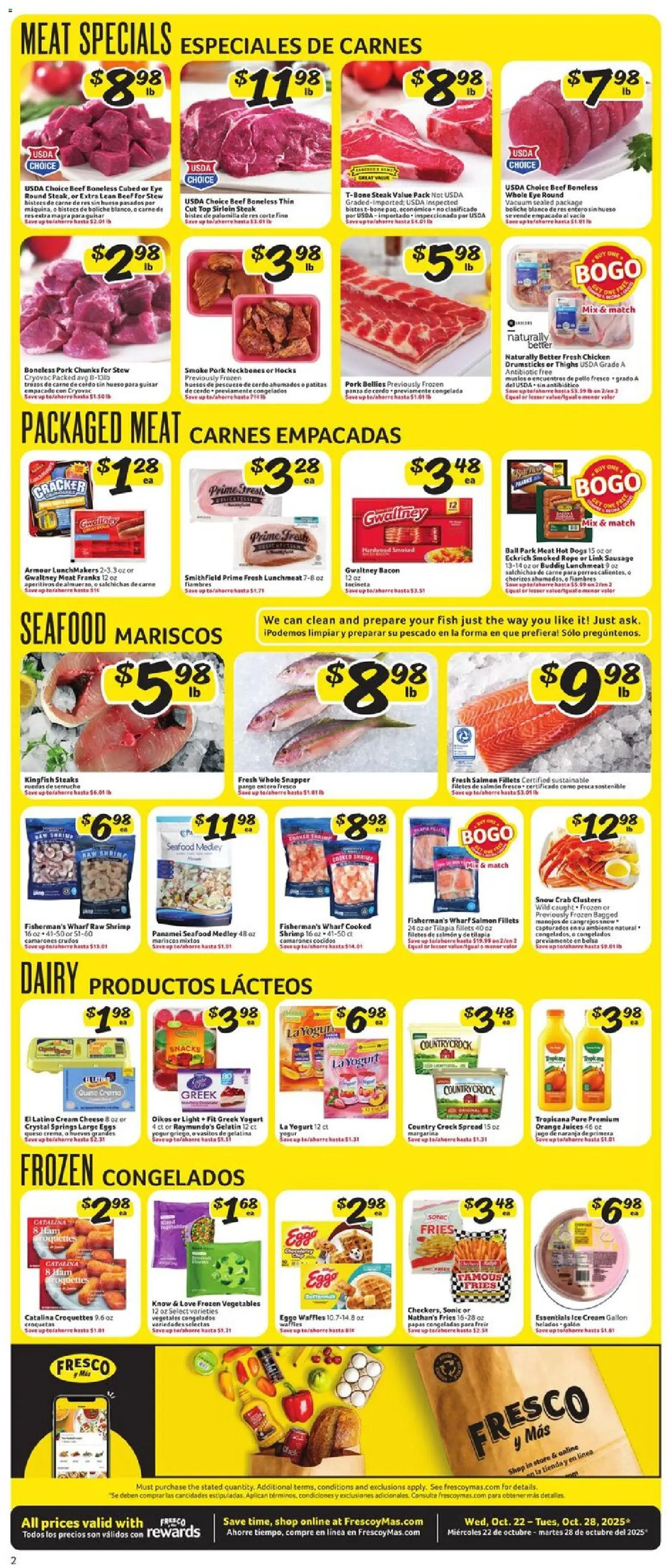 Fresco y Más Weekly Ad - valid from 22.10.2025 | Page: 2 | Products: Eggs, Fish, Beef, Seafood