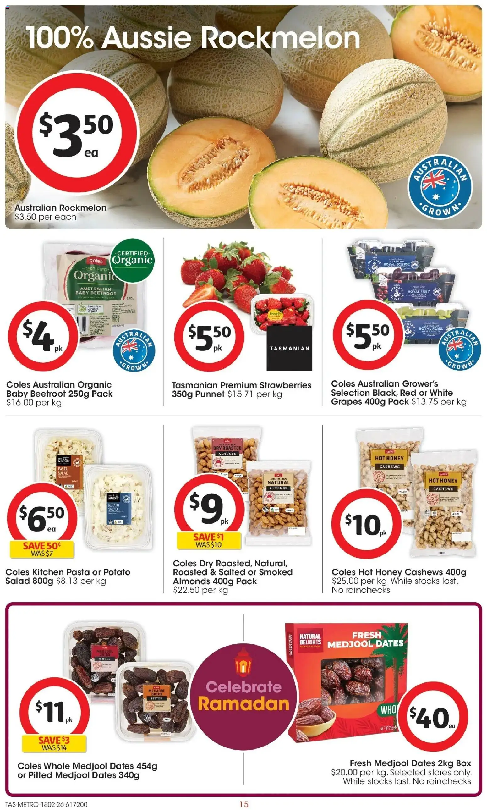 Coles catalogue - valid from 18.02.2026 | Page: 15 | Products: Honey, Strawberries, Beetroot, Grapes