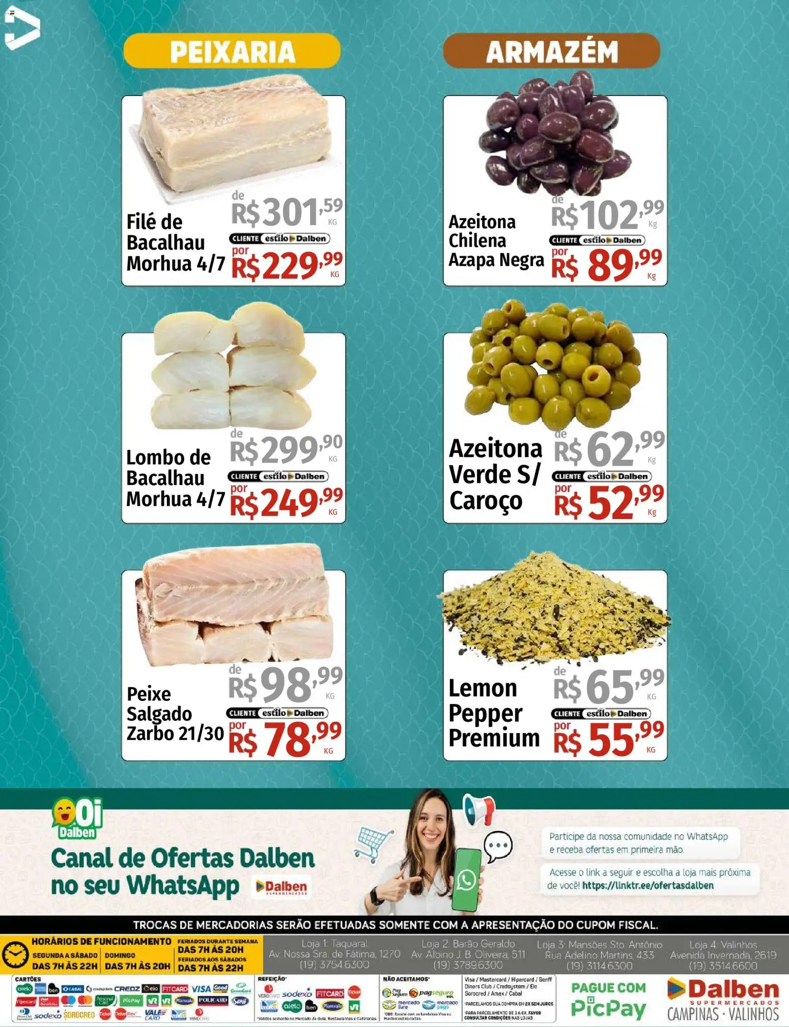 Supermercado Dalben Folheto - válido de 09.03.2026 | Página: 3 | Produtos: Bacalhau, Lombo, Peixe